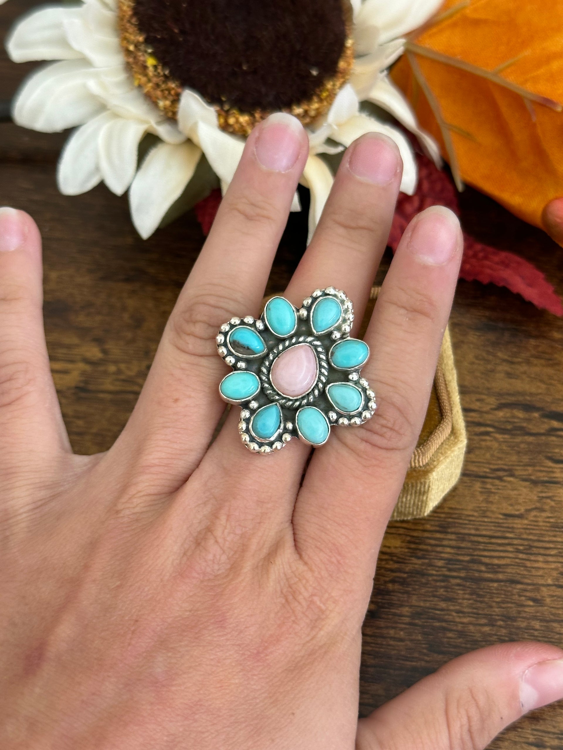 Southwest Handmade Multi Stone & Sterling Silver Adjustable Ring