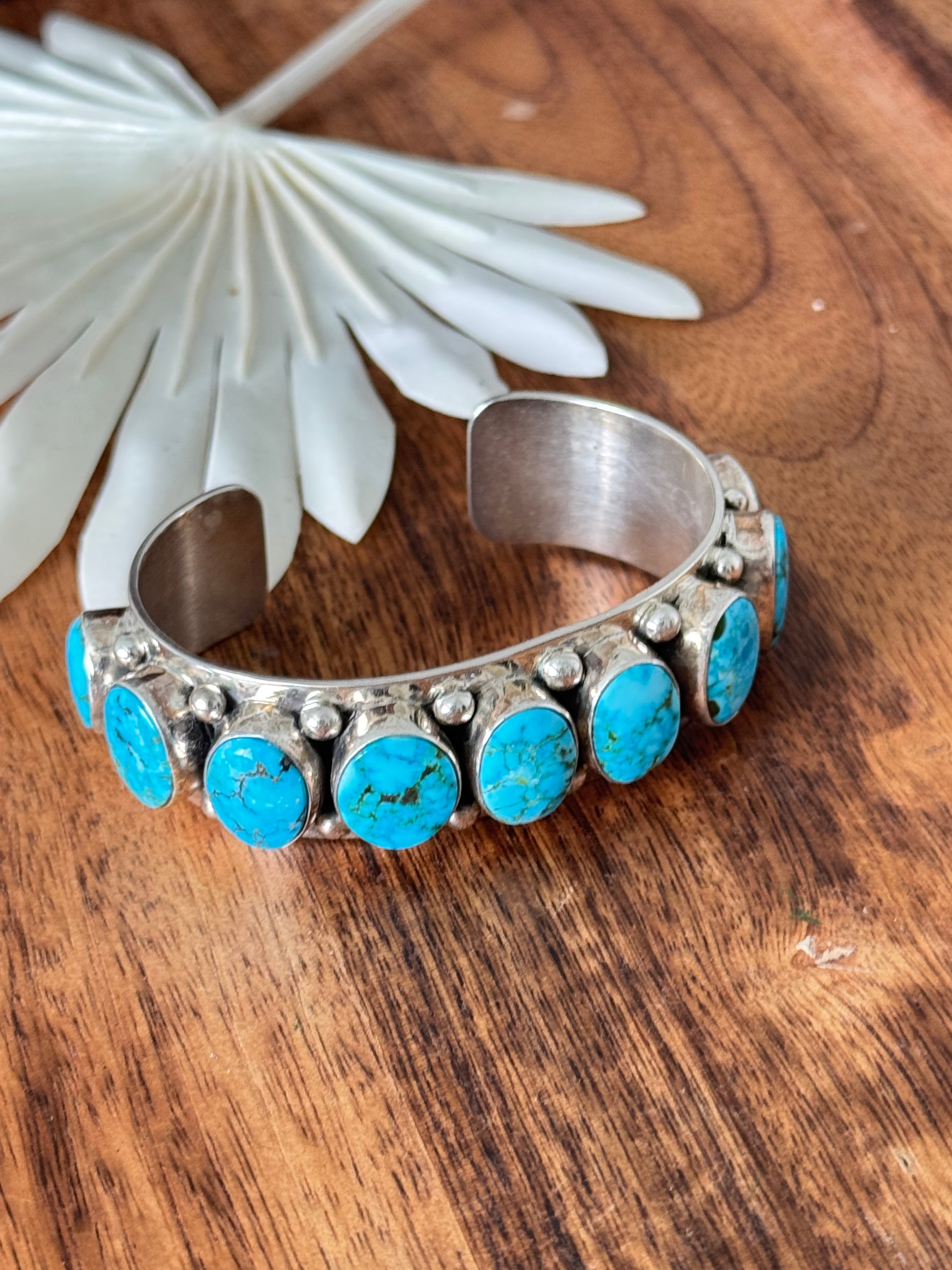 Bobby Johnson Birds Eye Kingman Turquoise & Sterling Silver Cluster Cuff Bracelet