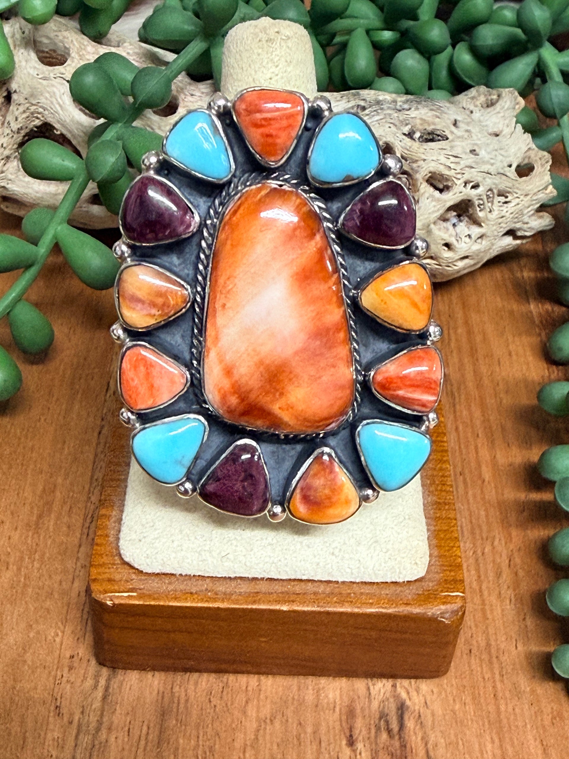 Southwest Handmade Multi Stone & Sterling Silver Adjustable Ring