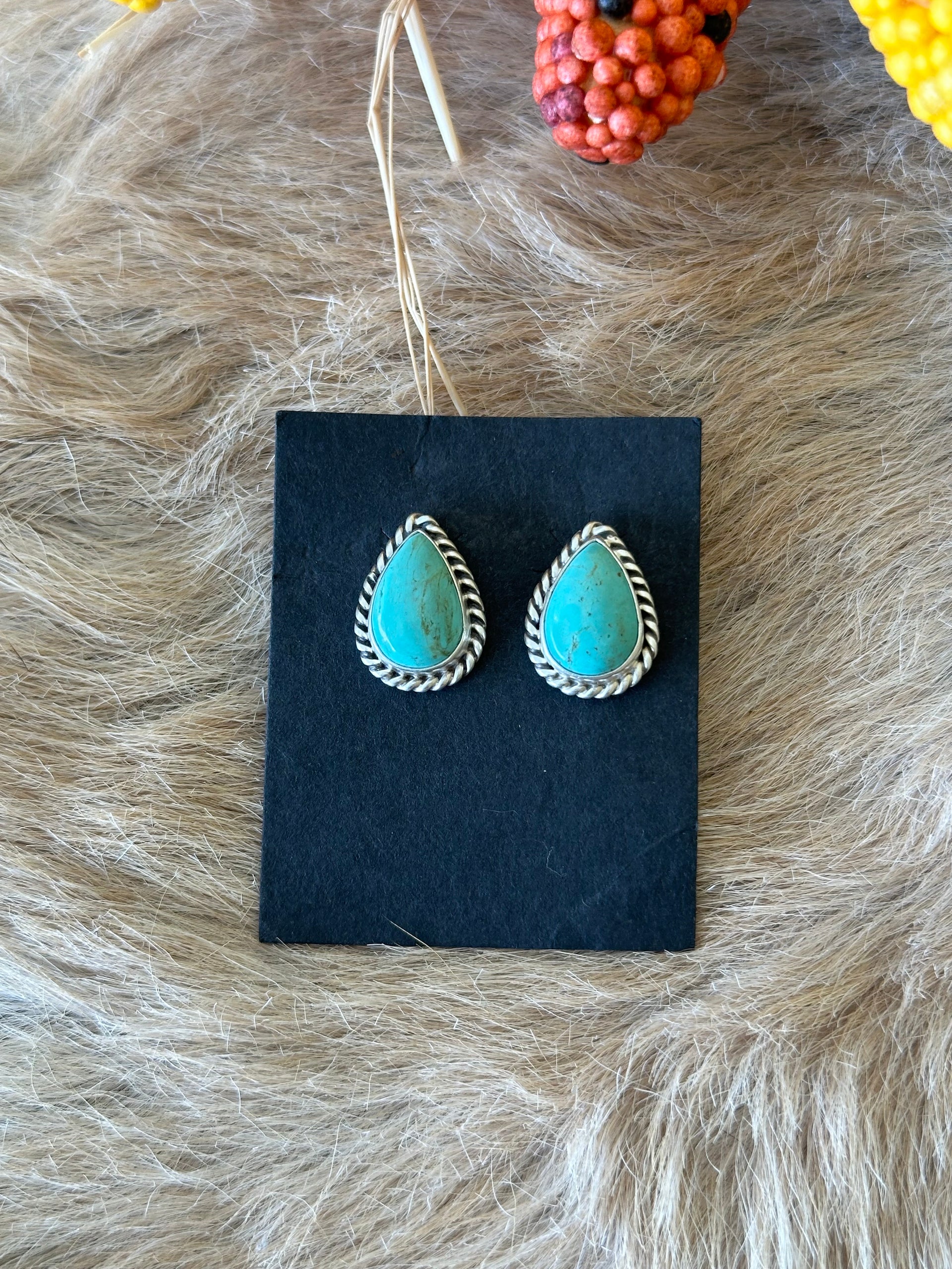 Navajo Made Kingman Turquoise & Sterling Silver Post Earrings