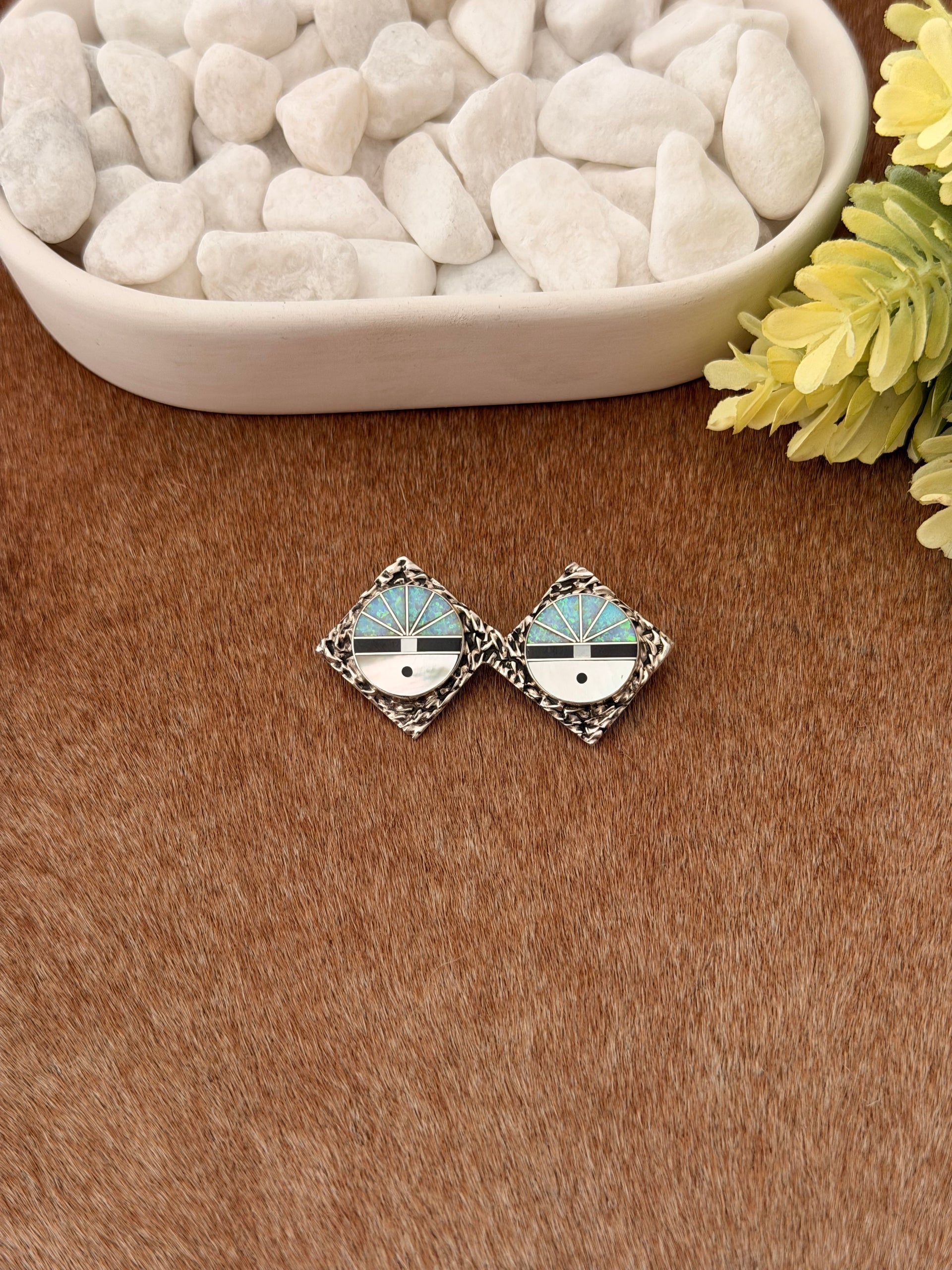 Zuni Multi Stone Inlay & Sterling Silver Pin