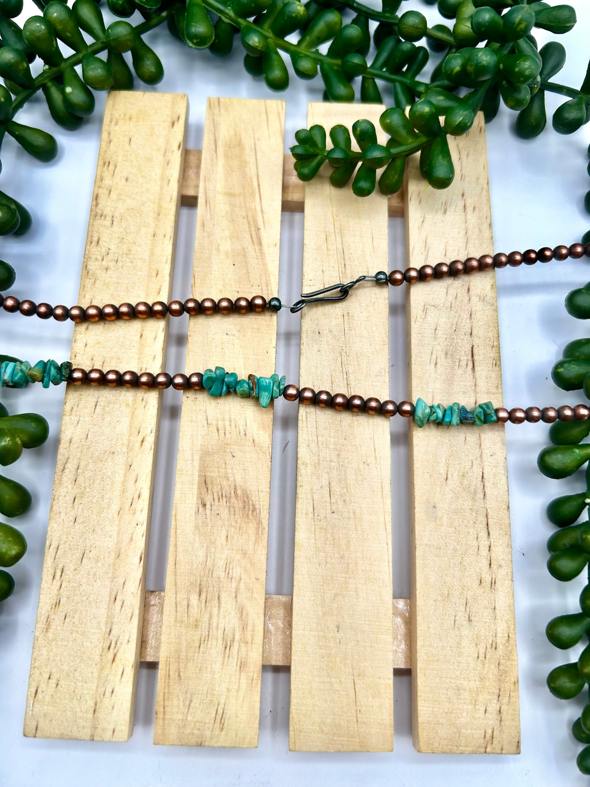 Navajo Made Strung Kingman Turquoise & Copper Necklace