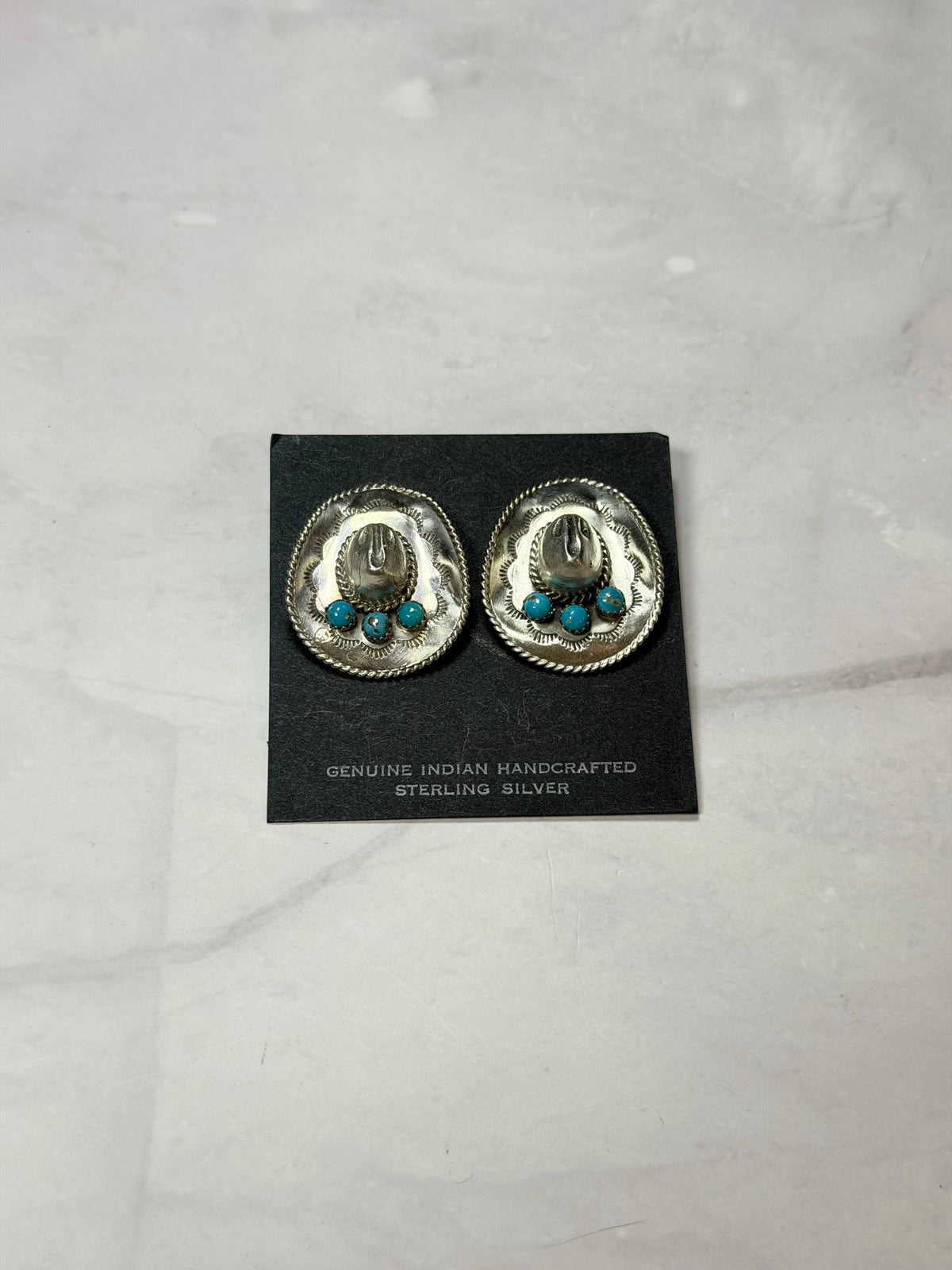 Bobby Platero Kingman Turquoise & Sterling Silver Post Dangle Cowboy Hat Earrings