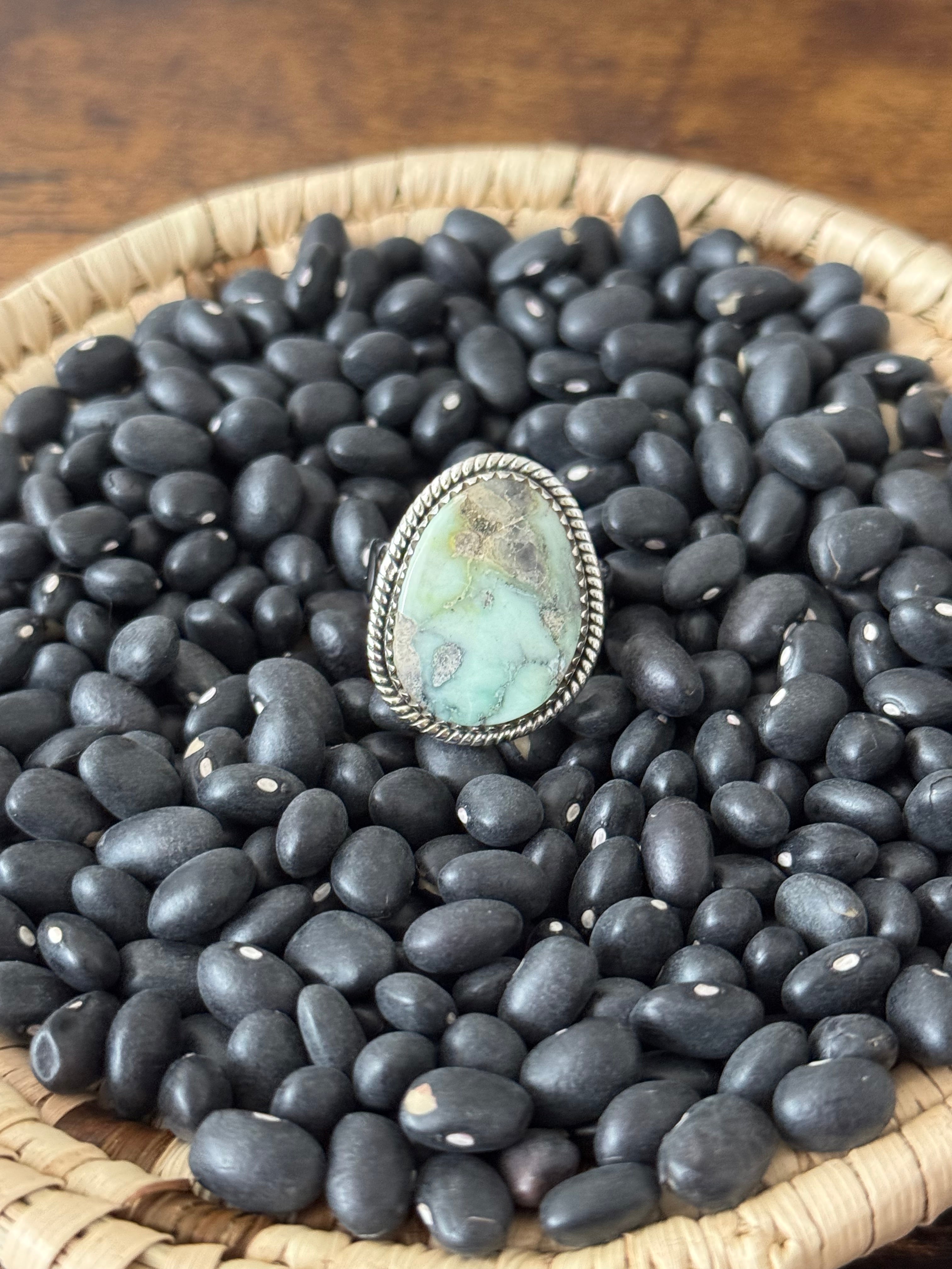 Southwest Handmade Paloma Variscite & Sterling Silver Adjustable Ring