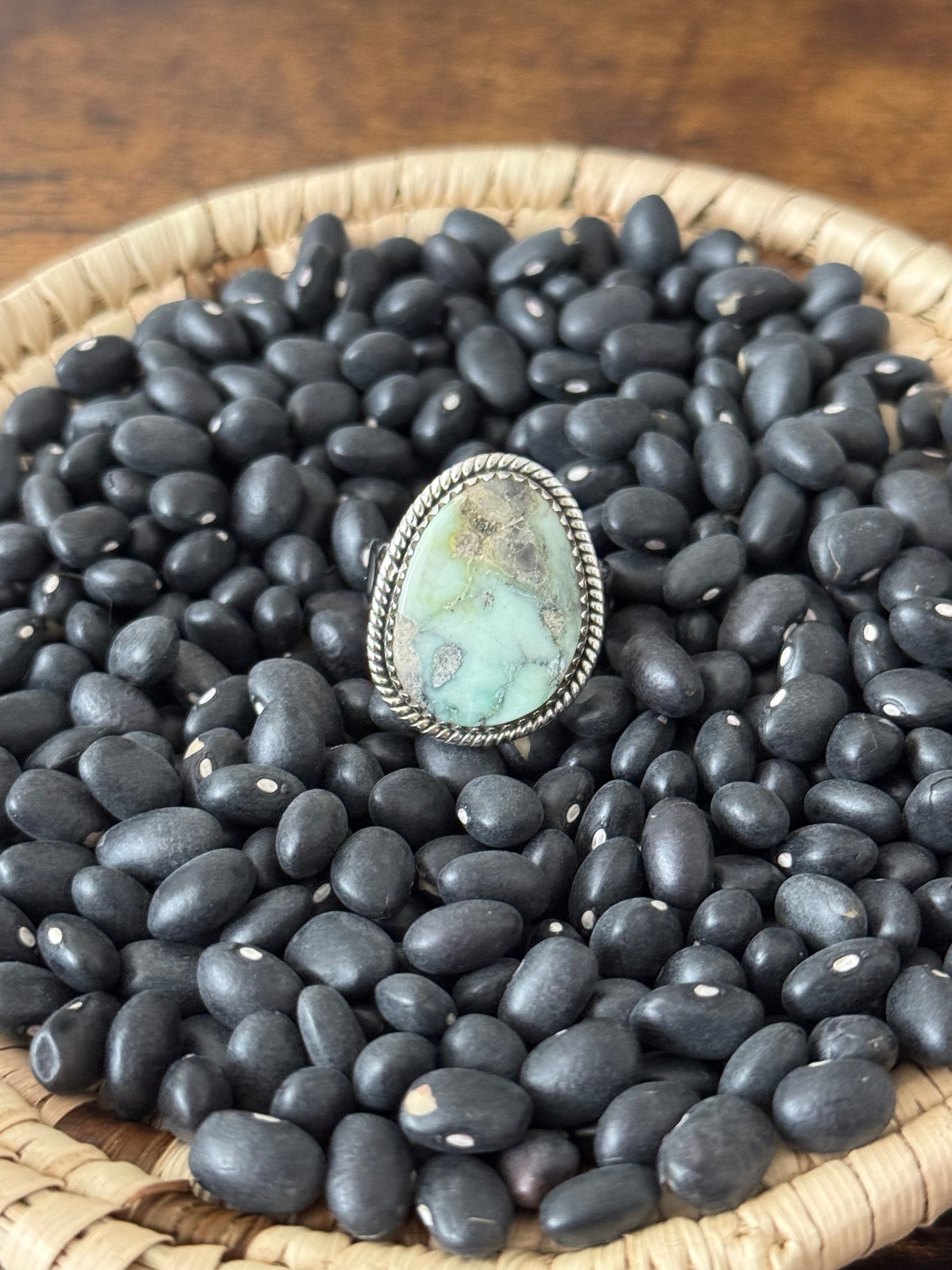 Southwest Handmade Paloma Variscite & Sterling Silver Adjustable Ring