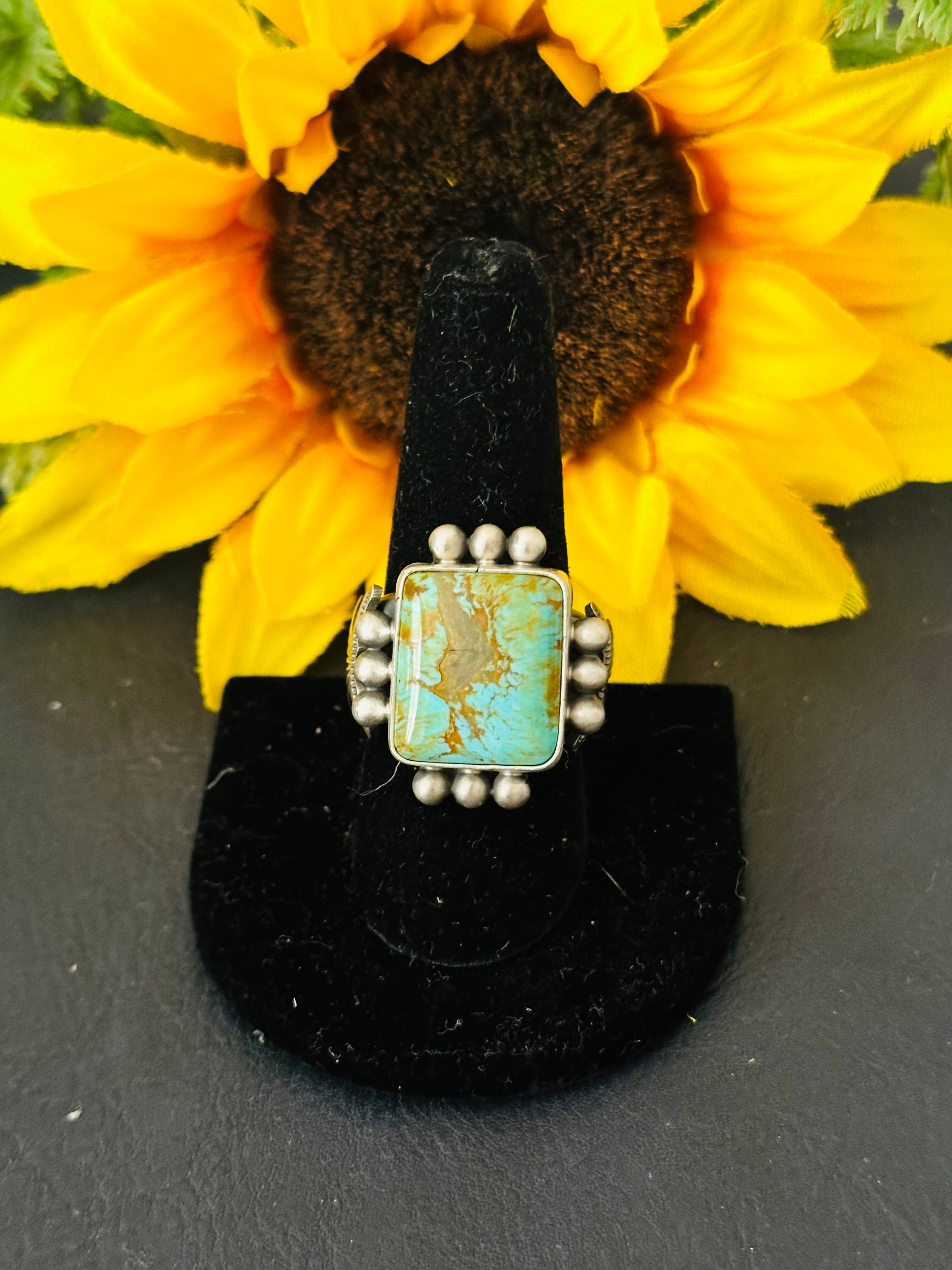 Martha Cayatino Kingman Turquoise & Sterling Silver Ring Size 9.5