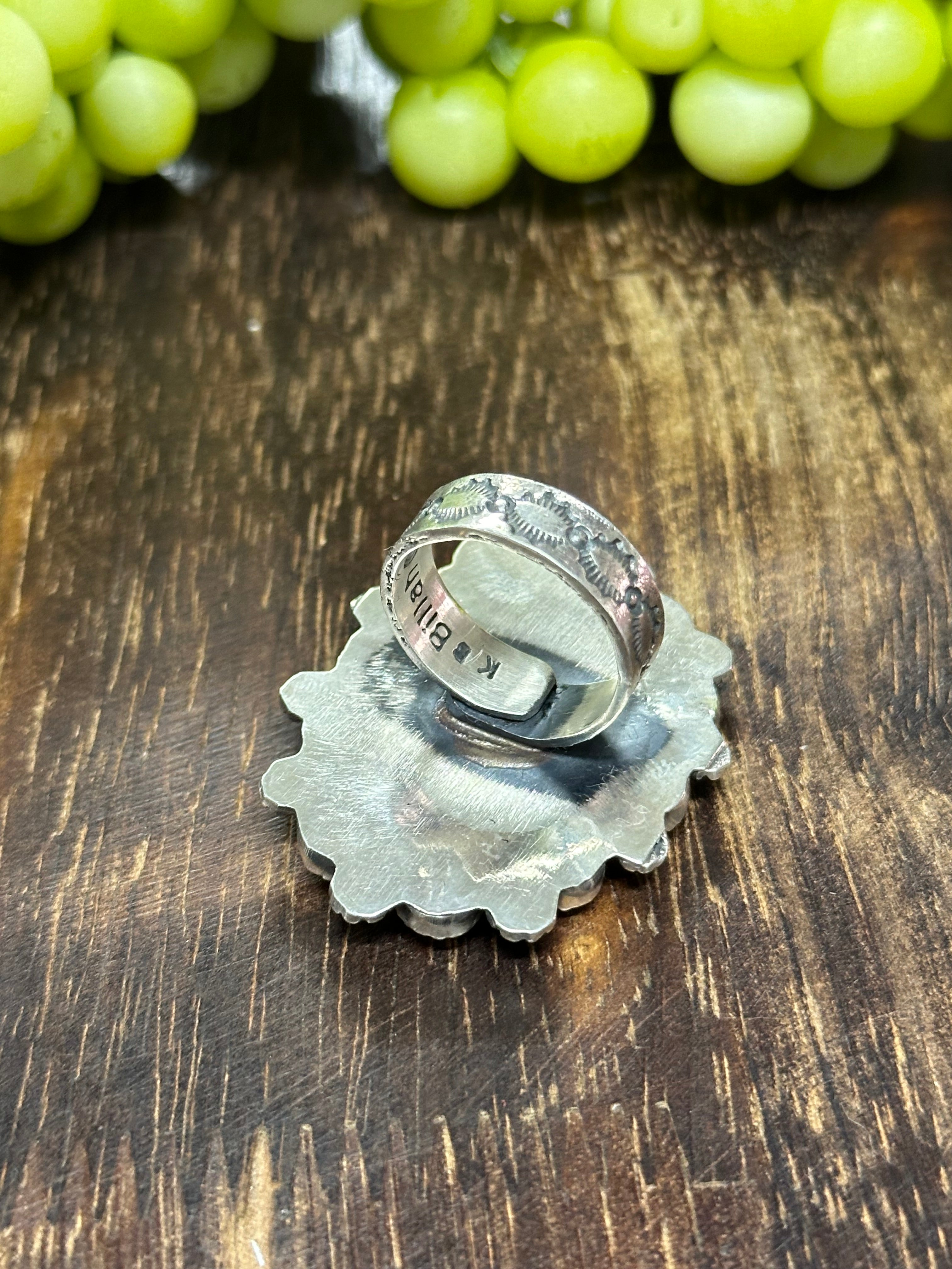 Navajo Handmade Spiny Oyster & Sterling Silver Adjustable Ring