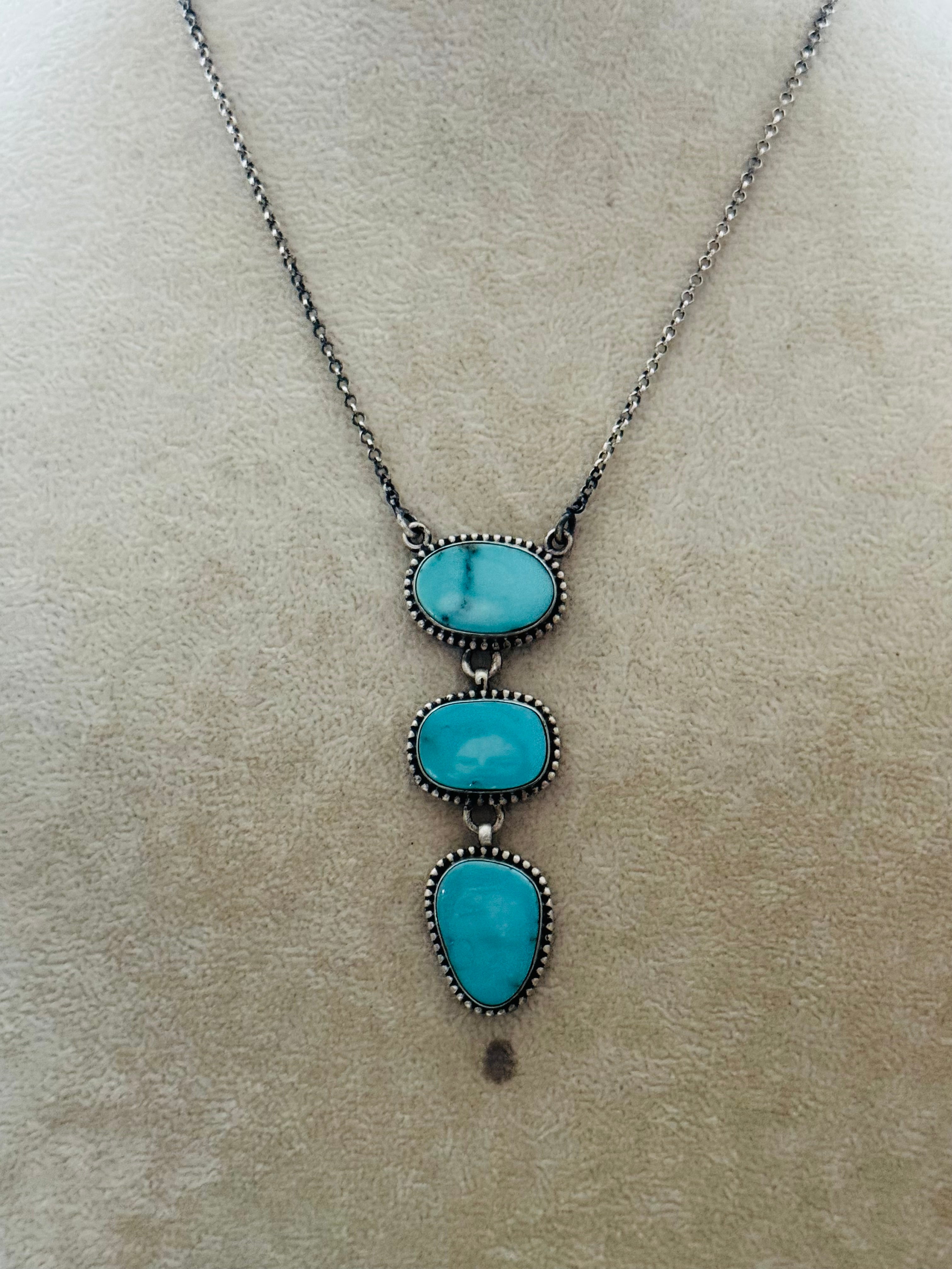 Southwest Handmade Kingman Turquoise & Sterling Silver Chain Necklace