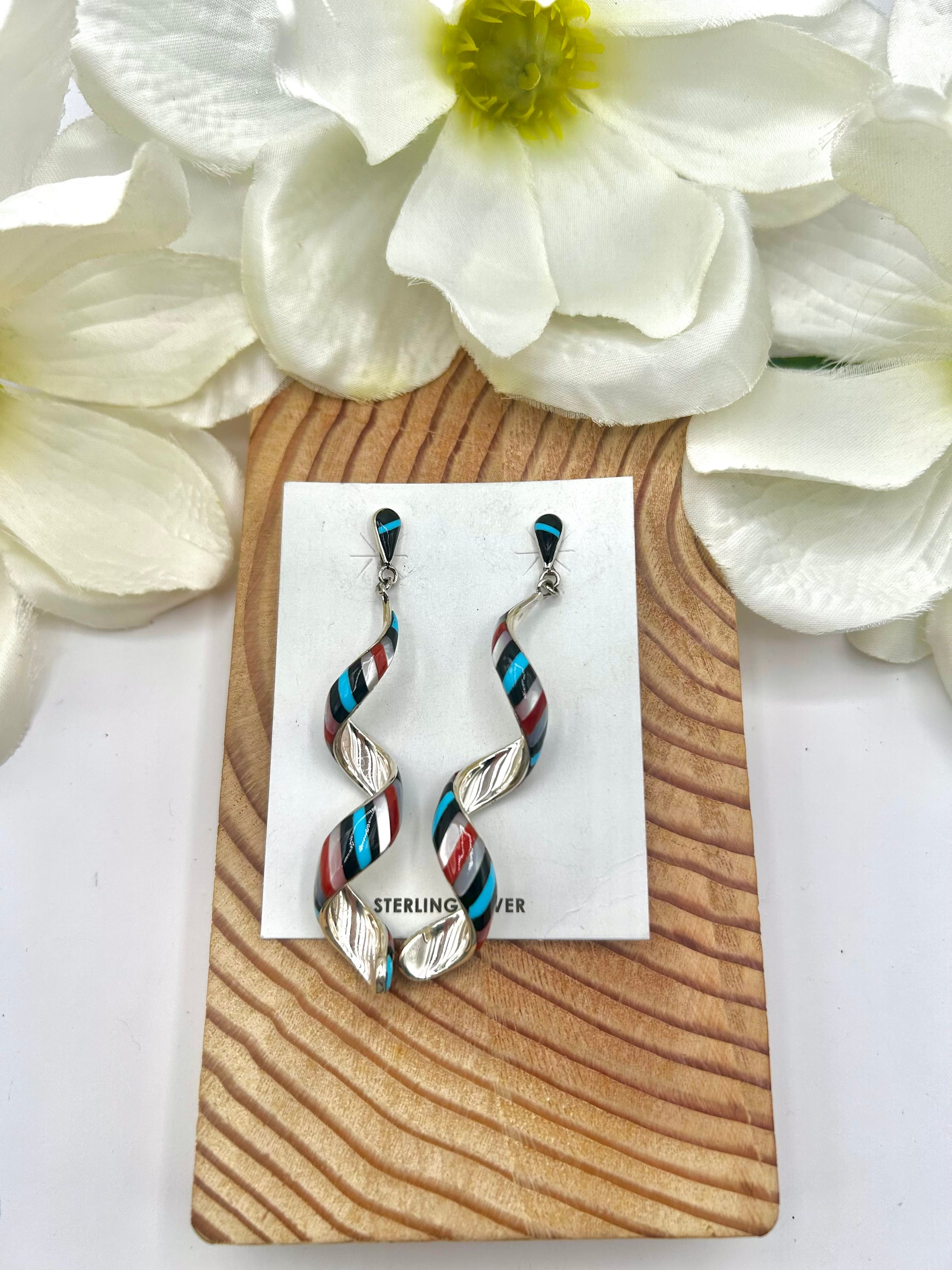 Zuni Made Multi Stone & Sterling Silver Post  Earrings