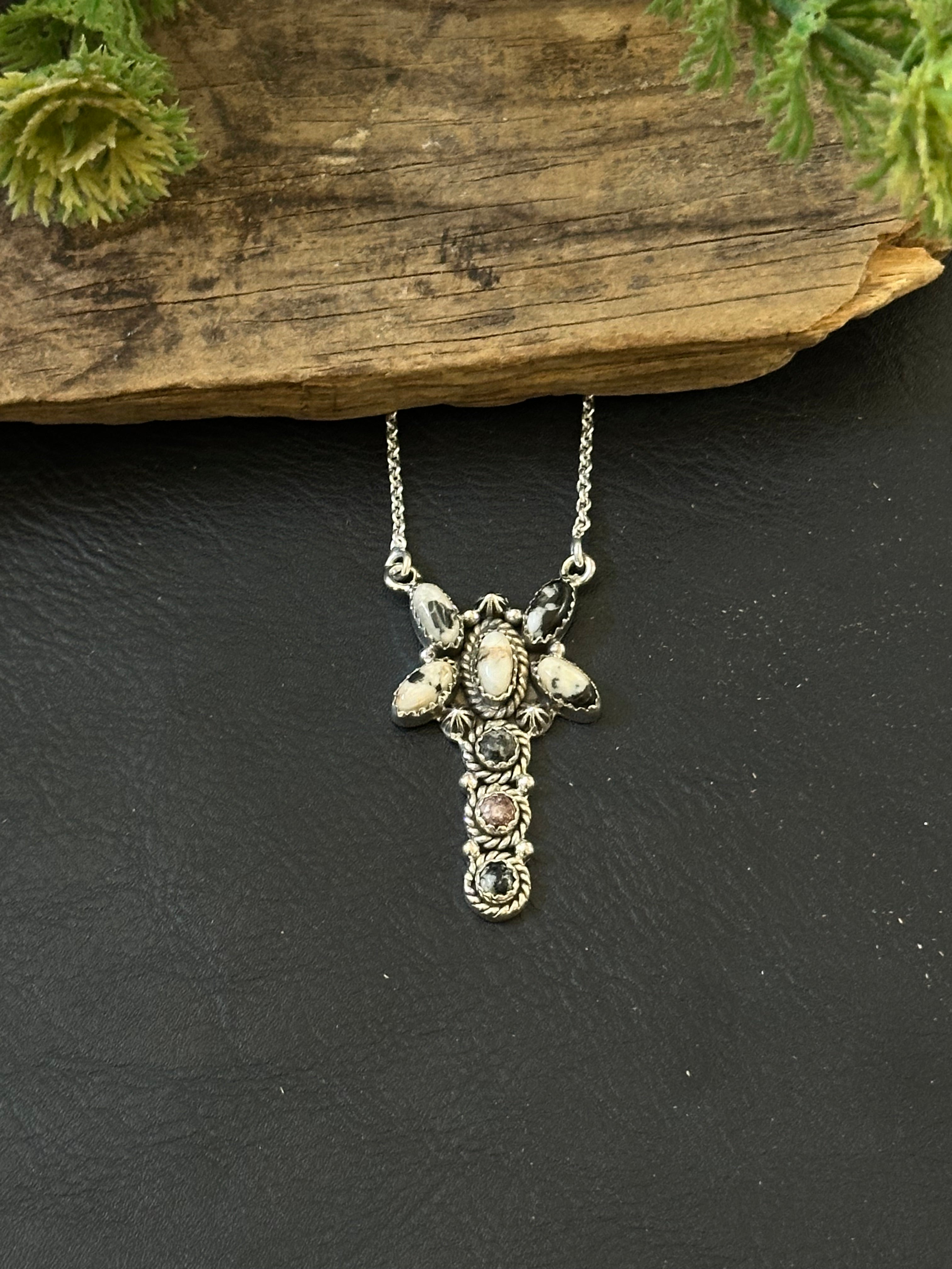 TTD “Whirlwind” White Buffalo & Sterling Silver Cluster Necklace