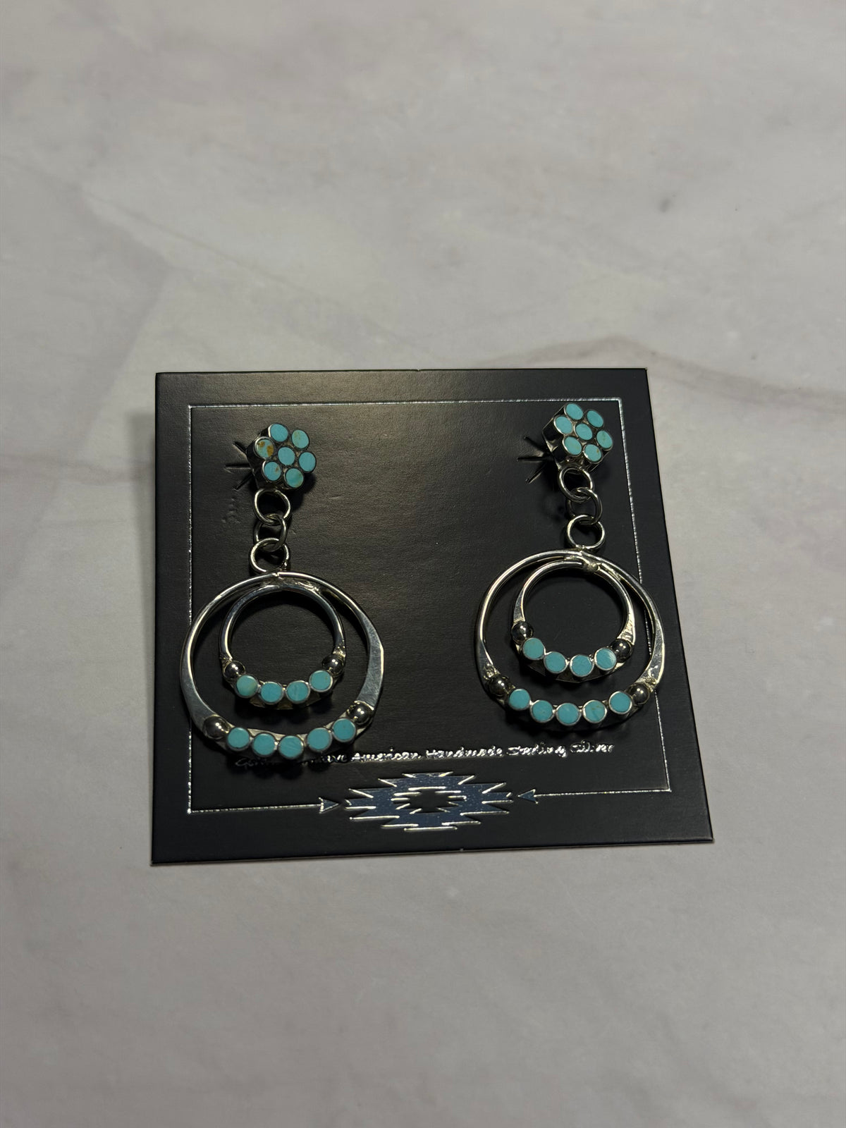 Michelle Peina Made Kingman Turquoise & Sterling Silver Inlay Post Dangle Earrings