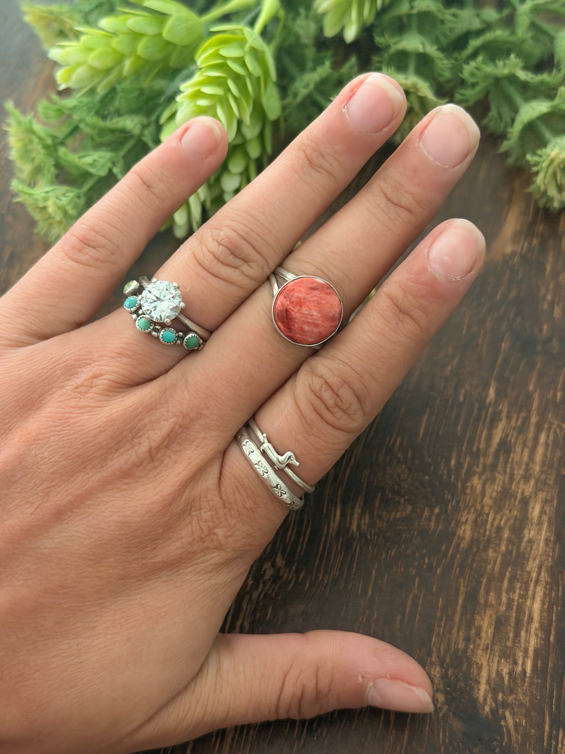 Navajo Made Spiny Oyster & Sterling Silver Ring Size 8.5