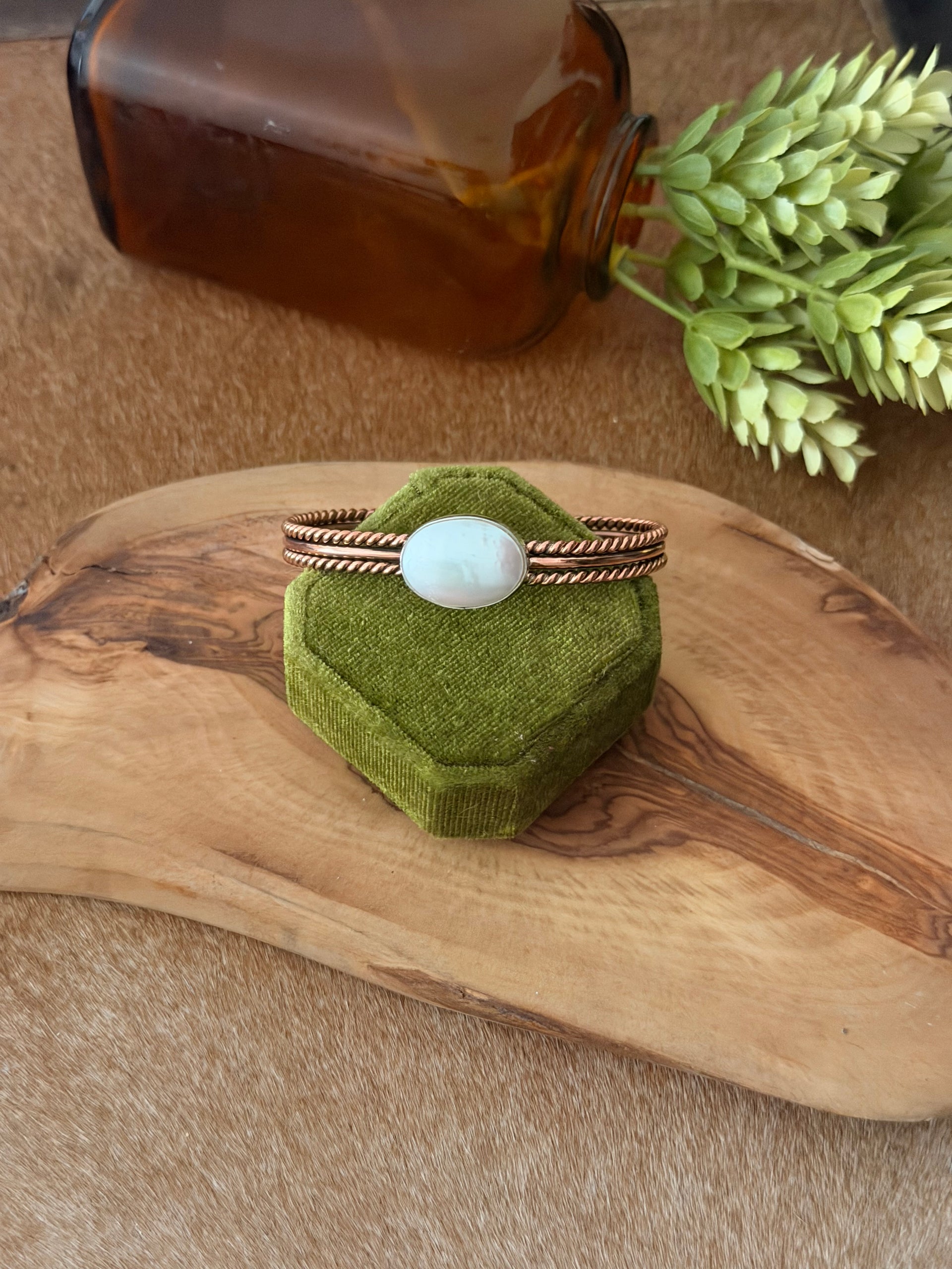 Navajo Made Fresh Water Pearl & Copper Cuff Bracelet