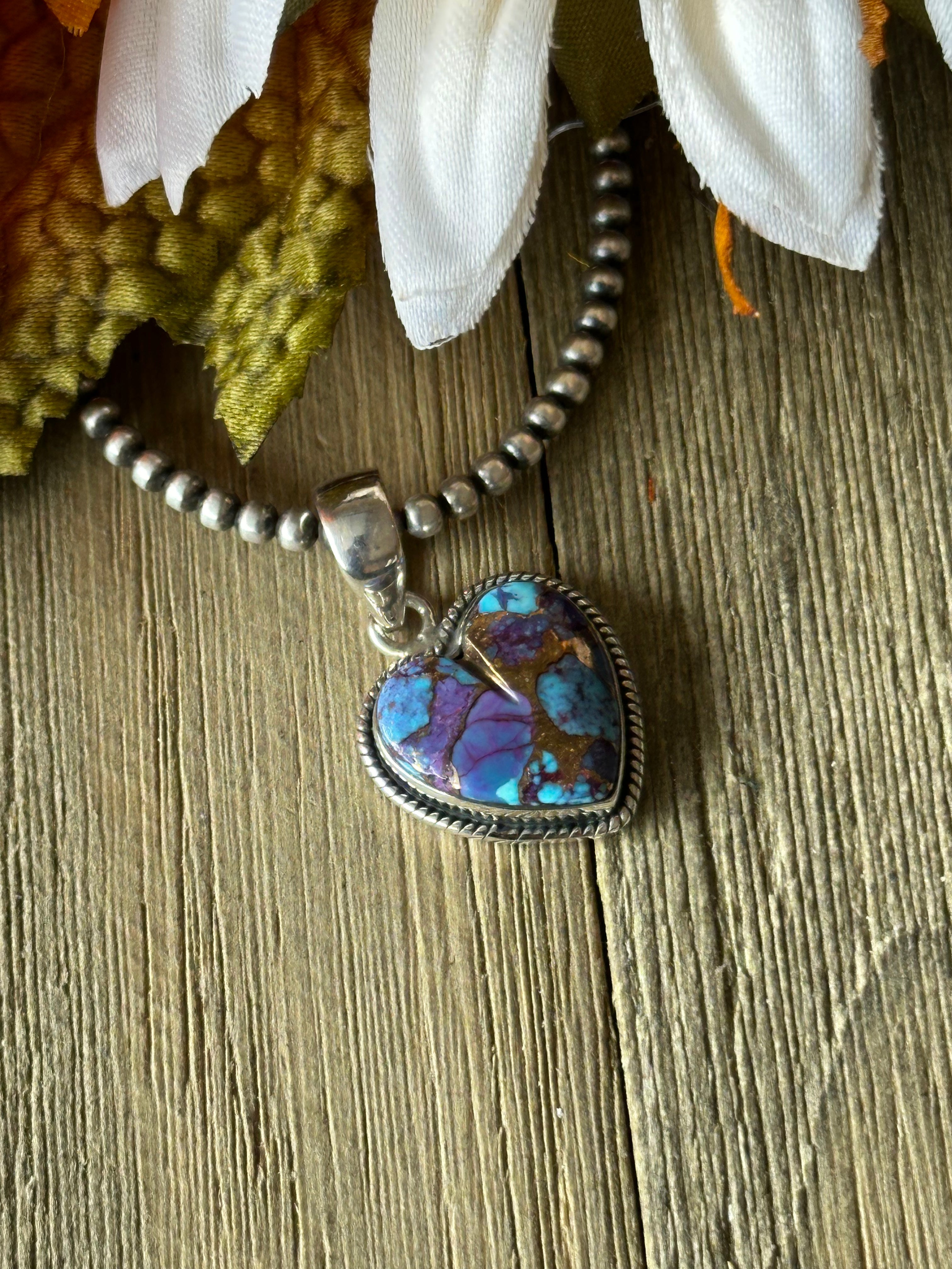 Southwest Handmade Purple Mohave Turquoise & Sterling Silver Heart Pendant