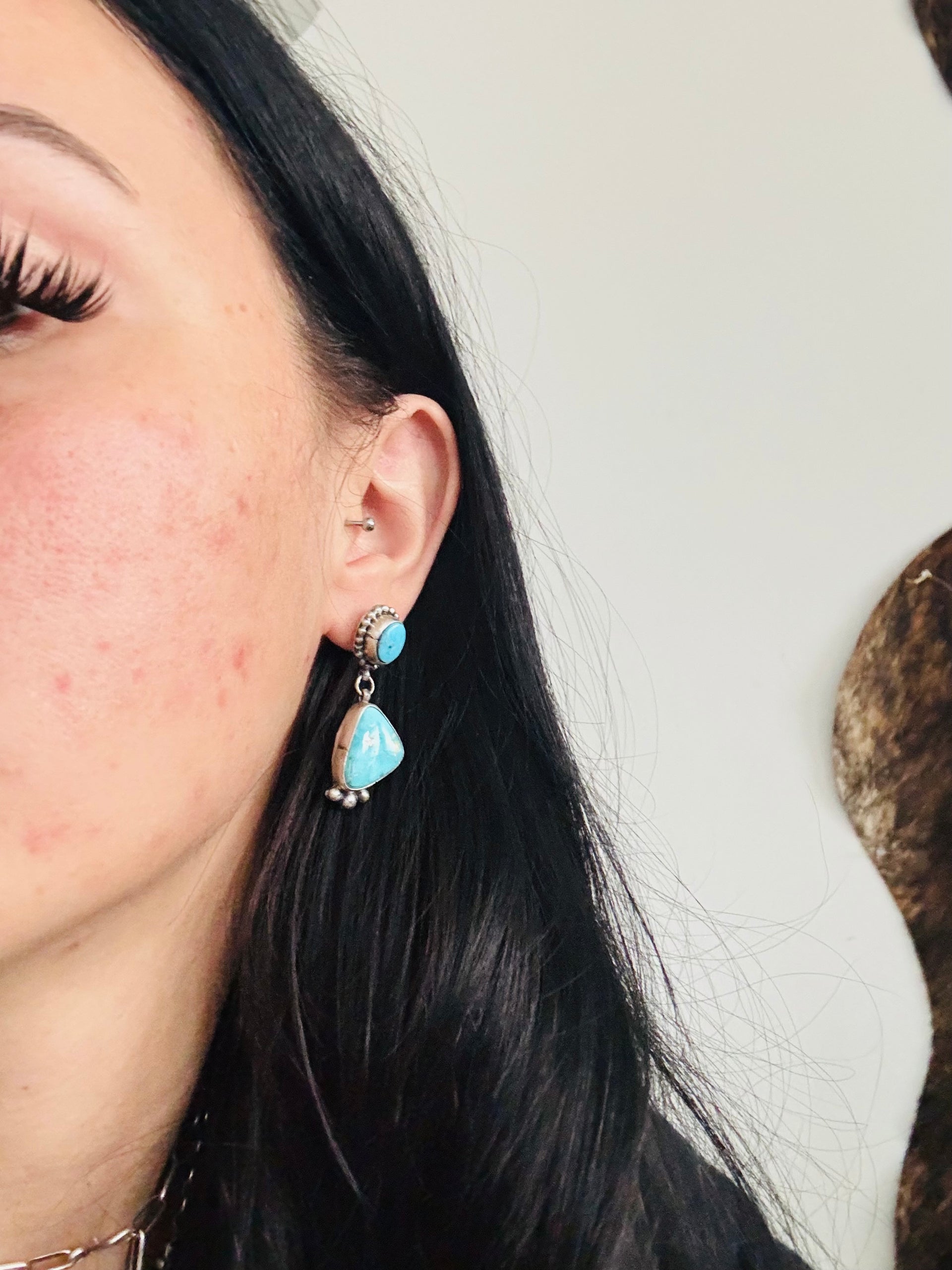 Scott Skeets Royston Turquoise & Sterling Silver Post Dangle Earrings