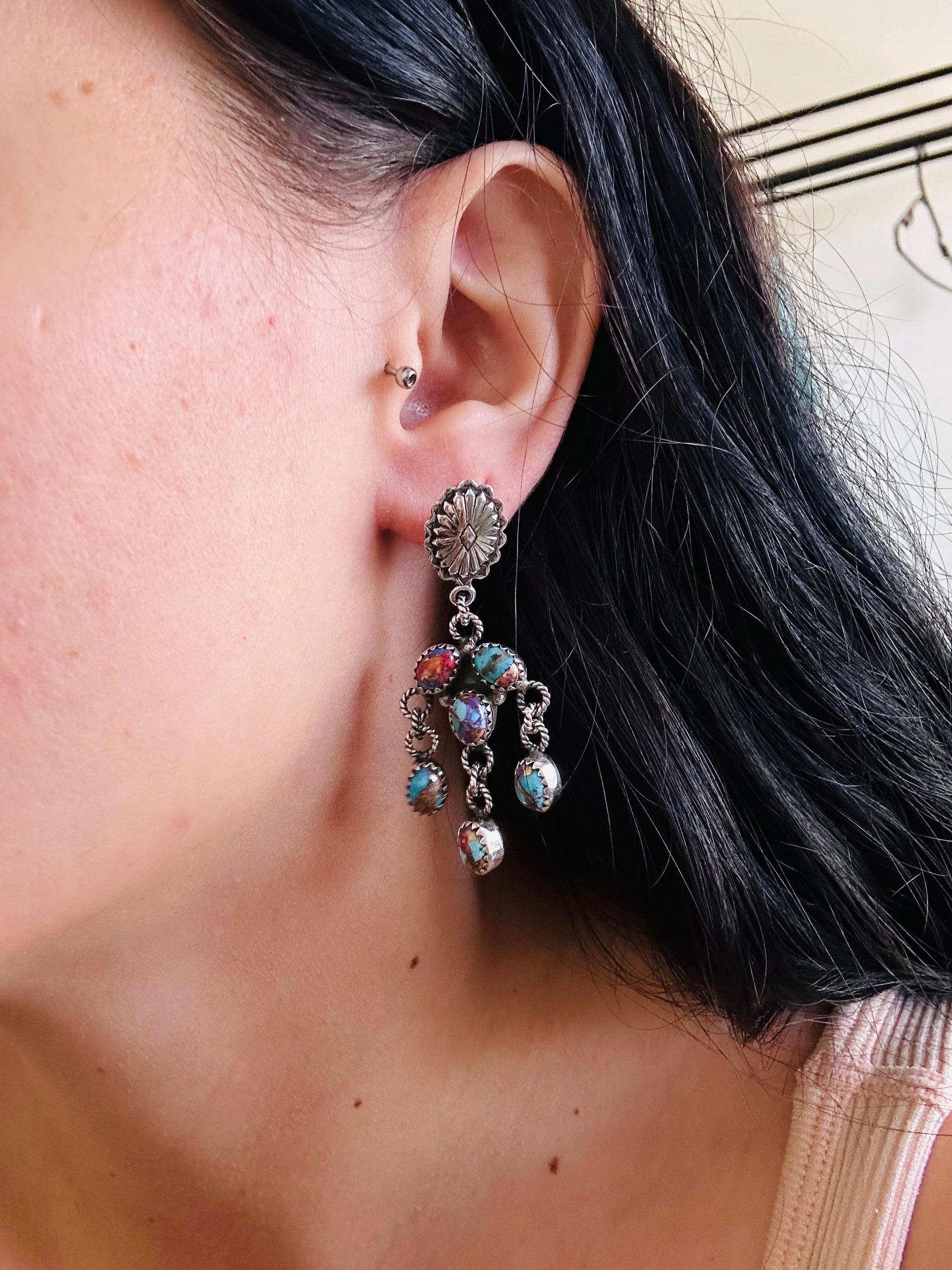 Southwest Handmade Mohave Turquoise & Sterling Silver Post Dangle Earrings