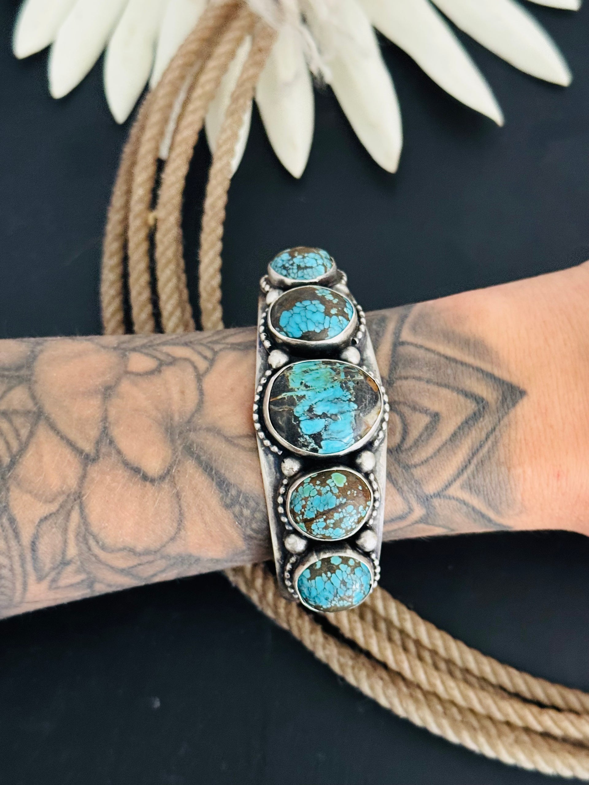 Bobby Johnson Black Jack Turquoise & Sterling Silver Cuff Bracelet