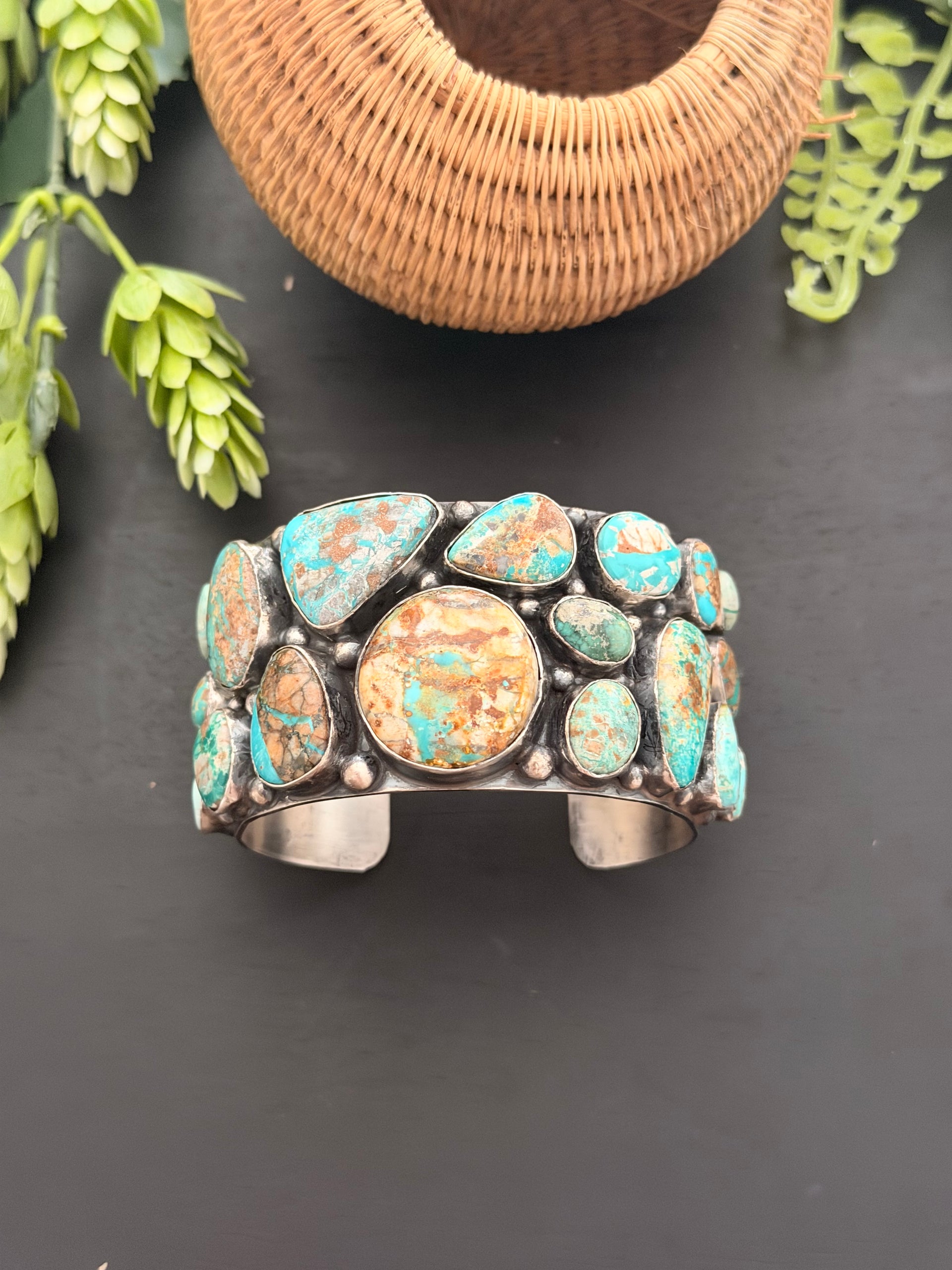 Annie Spencer Royston Turquoise & Sterling Silver Cluster Cuff Bracelet