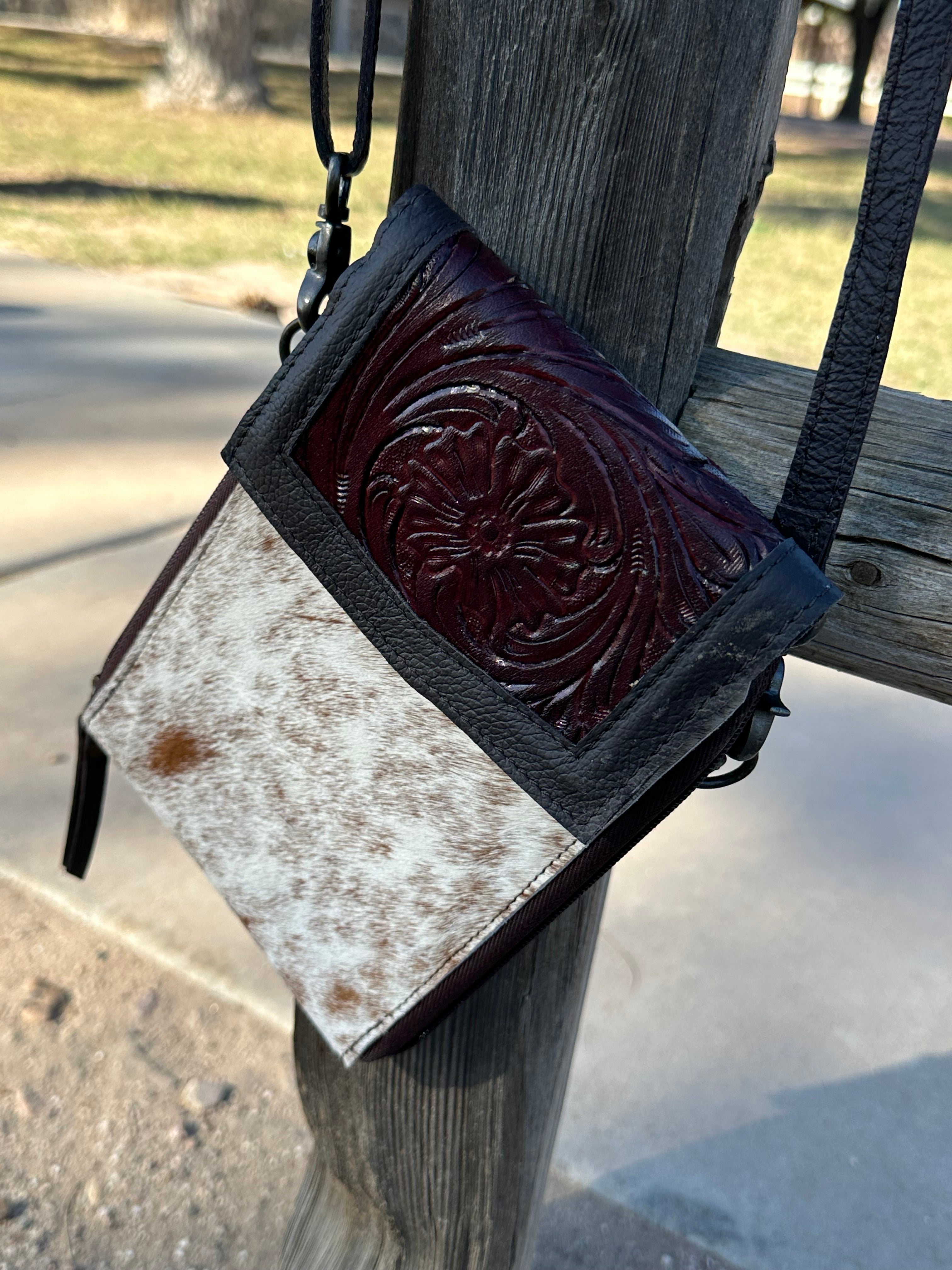 Genuine Tooled Leather & Cowhide Purse