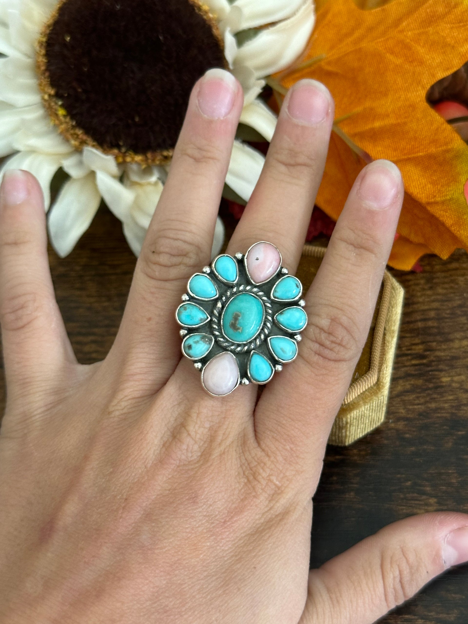 Southwest Handmade Multi Stone & Sterling Silver Adjustable Ring