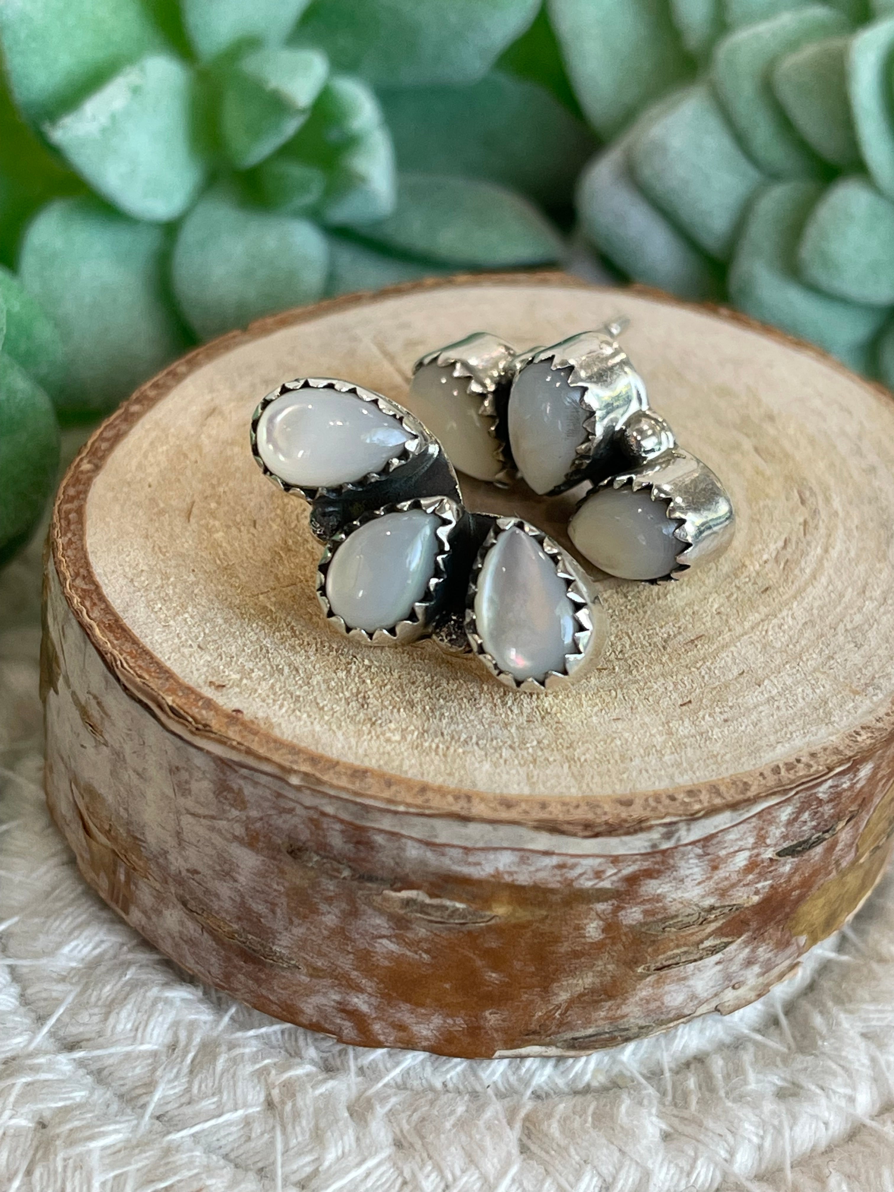 Southwest Handmade Mother of Pearl & Sterling Silver Post Earrings