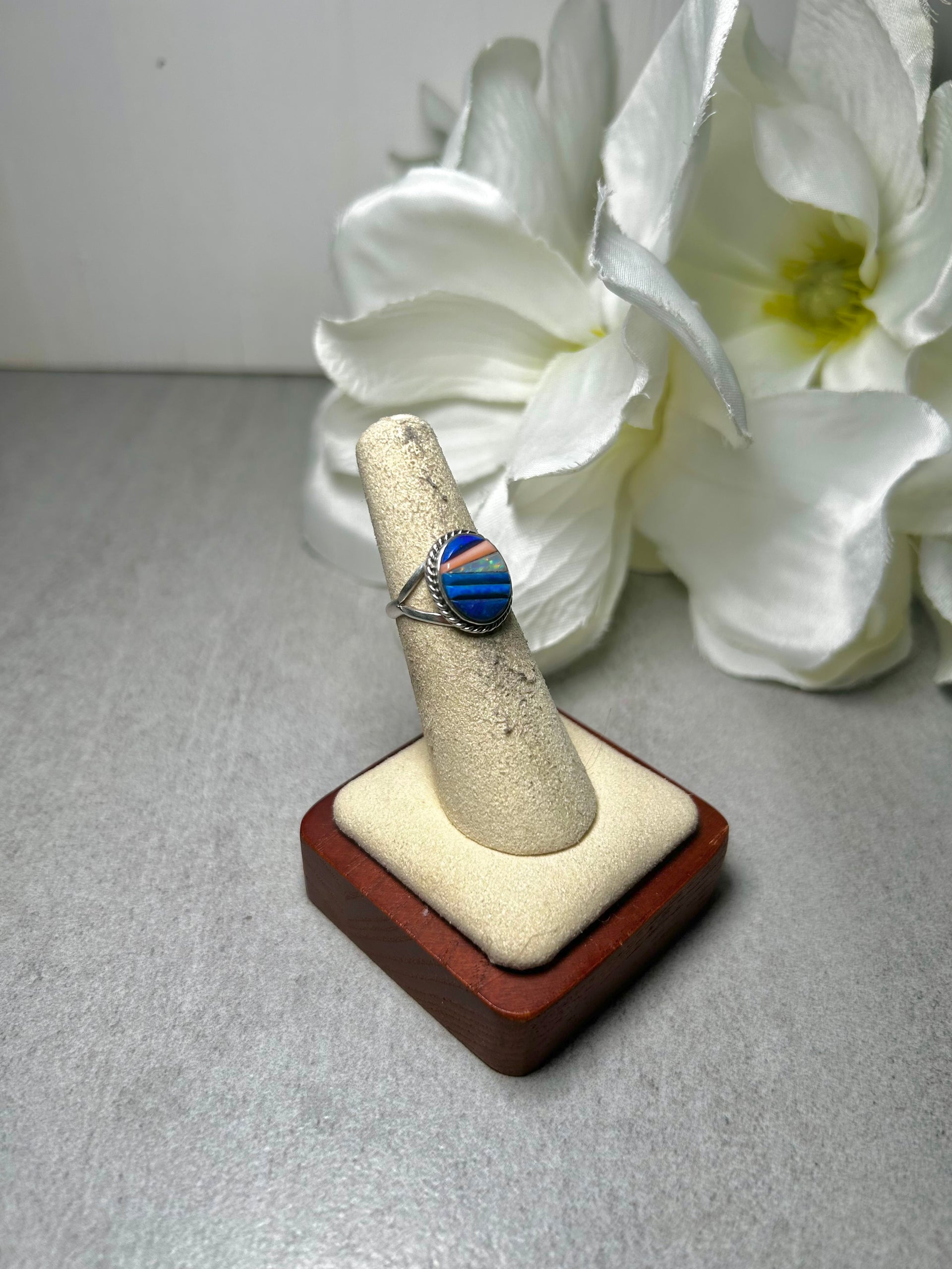 Navajo Made Multi Stone &  Sterling Silver Ring Size 5.25