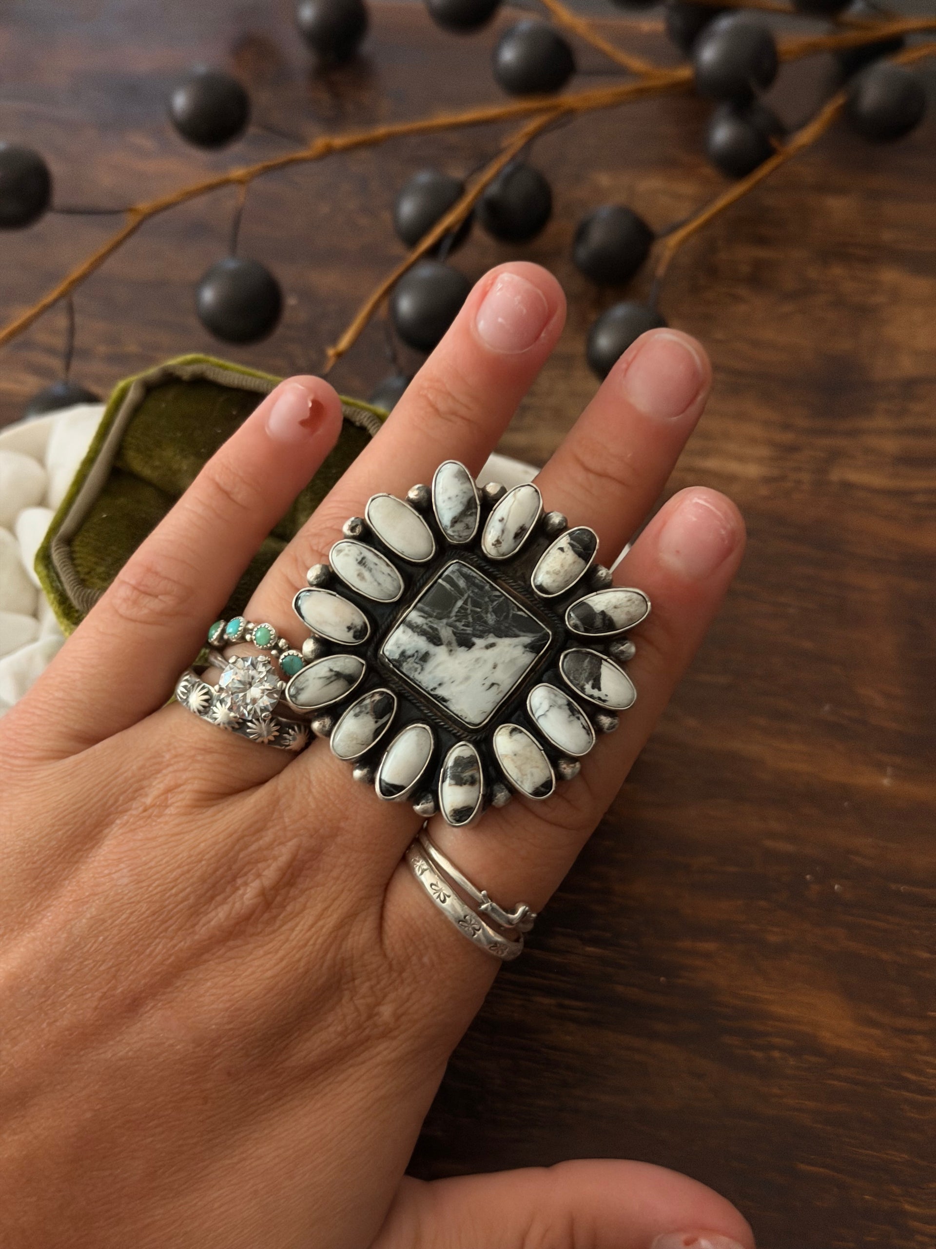 Travis Jim White Buffalo & Sterling Silver Adjustable Cluster Ring