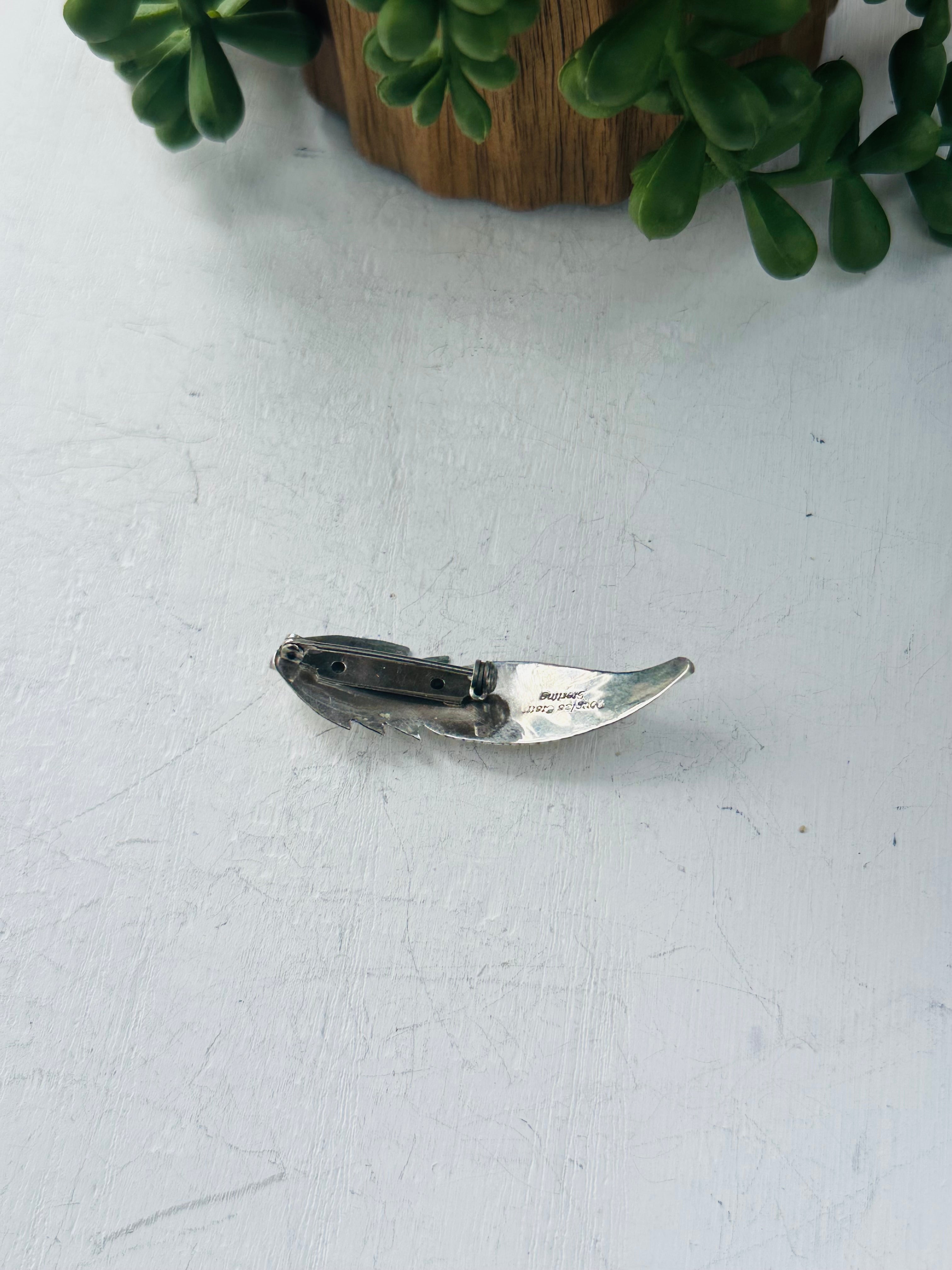 Navajo Made & Sterling Silver Feather Pin