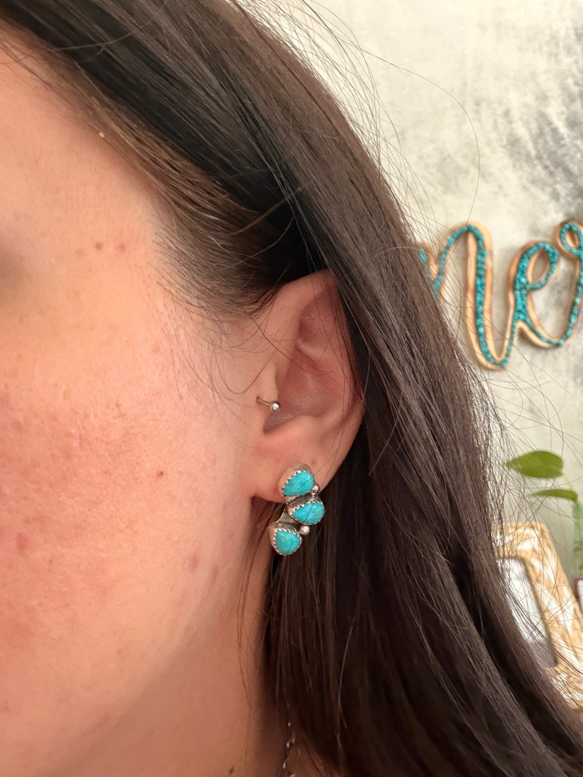 Maxine Ramirez Kingman Turquoise & Sterling Silver Cluster Post Earrings