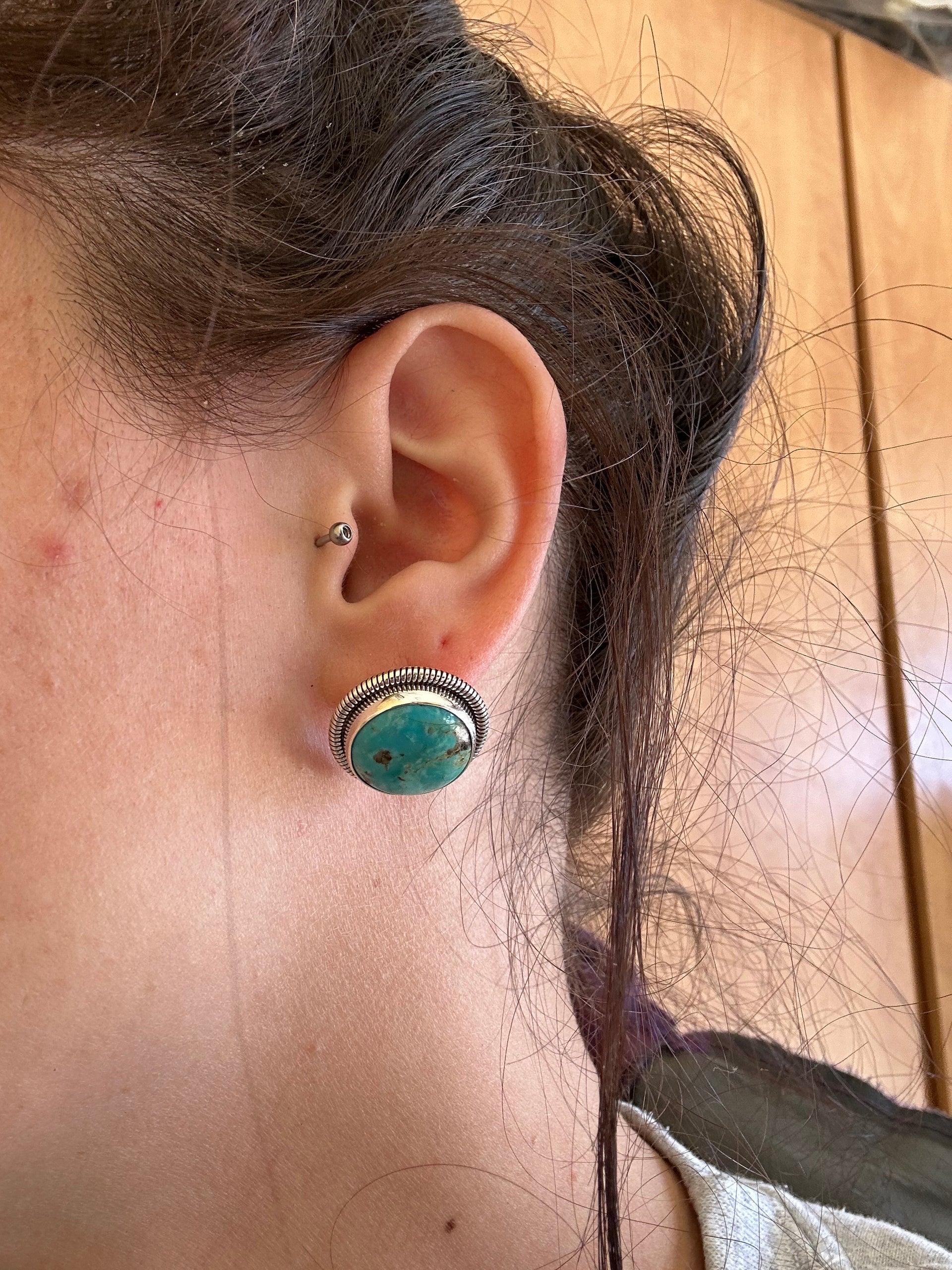 Wydell Billie Kingman Turquoise & Sterling Silver Post Dangle Earrings