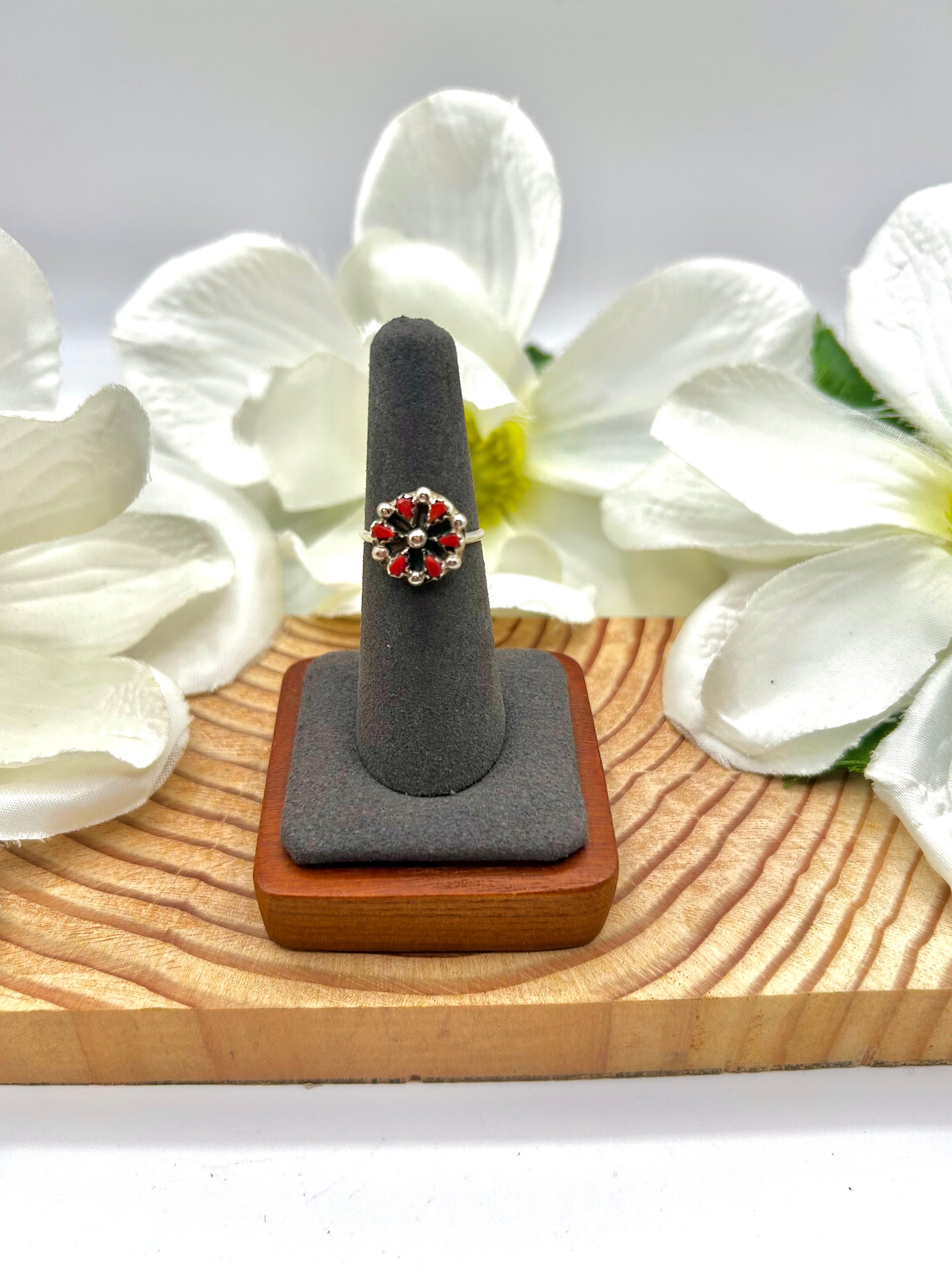 Navajo Made Coral & Sterling Silver Ring