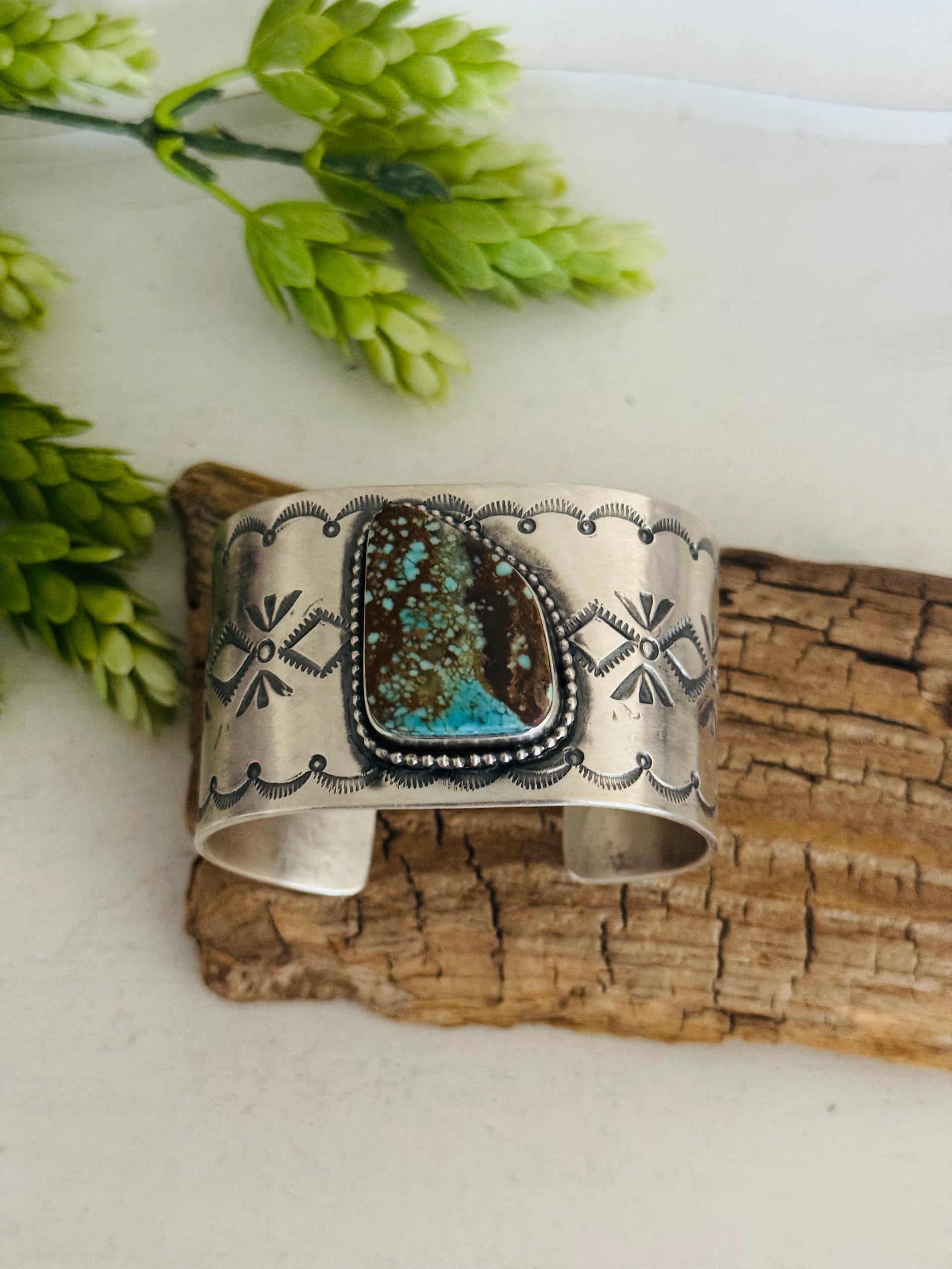 Navajo Made #8 Turquoise & Sterling Silver Cuff Bracelet