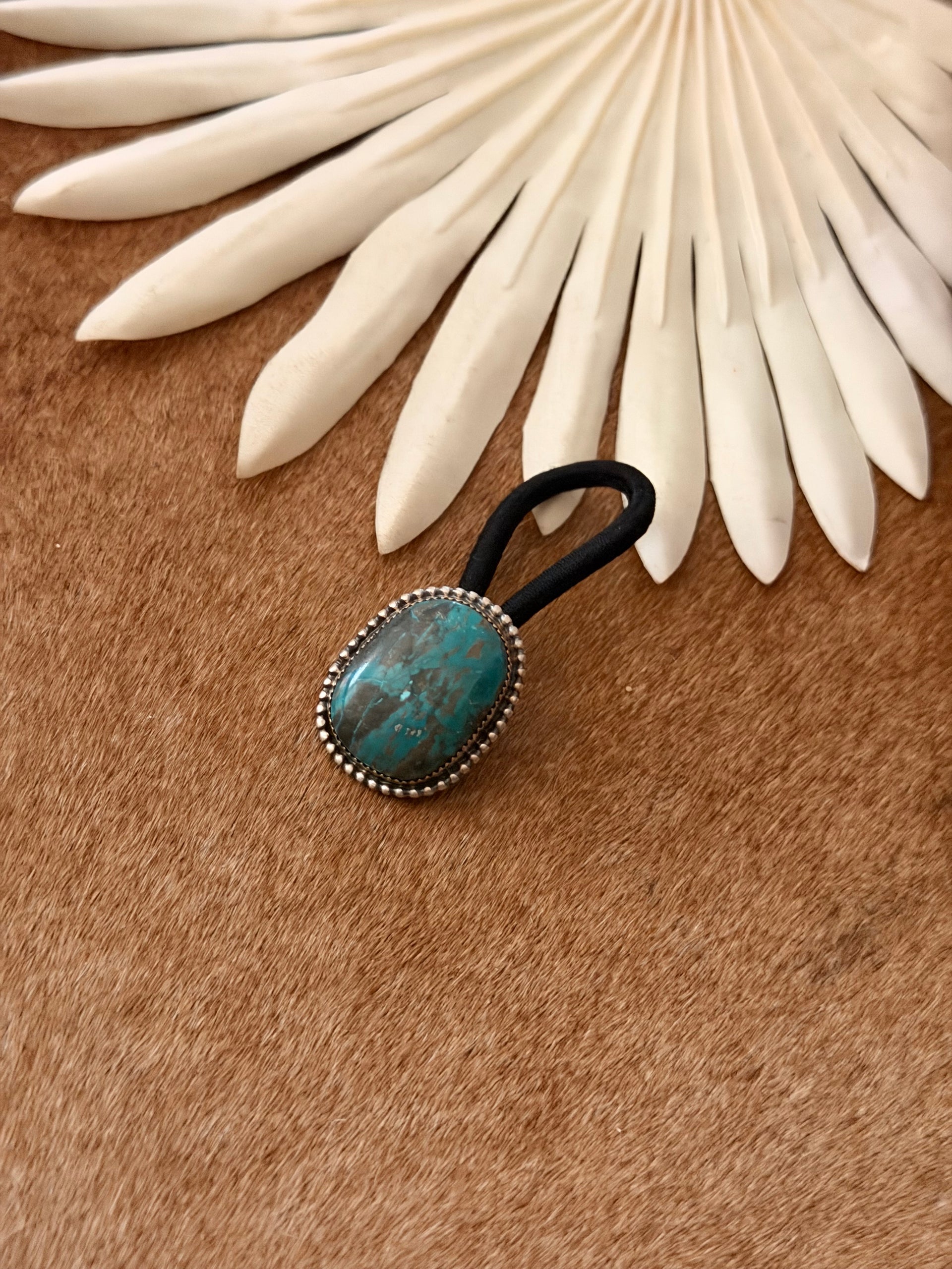 Navajo Made Kingman Turquoise & Sterling Silver Hair Tie