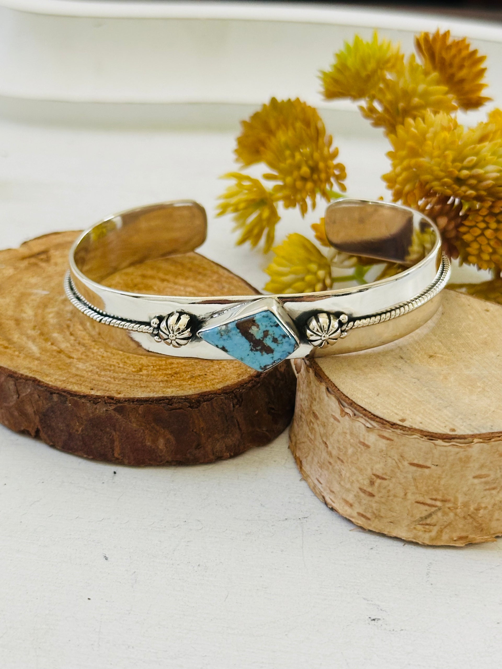 Southwest Made Golden Hills Turquoise & Sterling Silver Cuff Bracelet