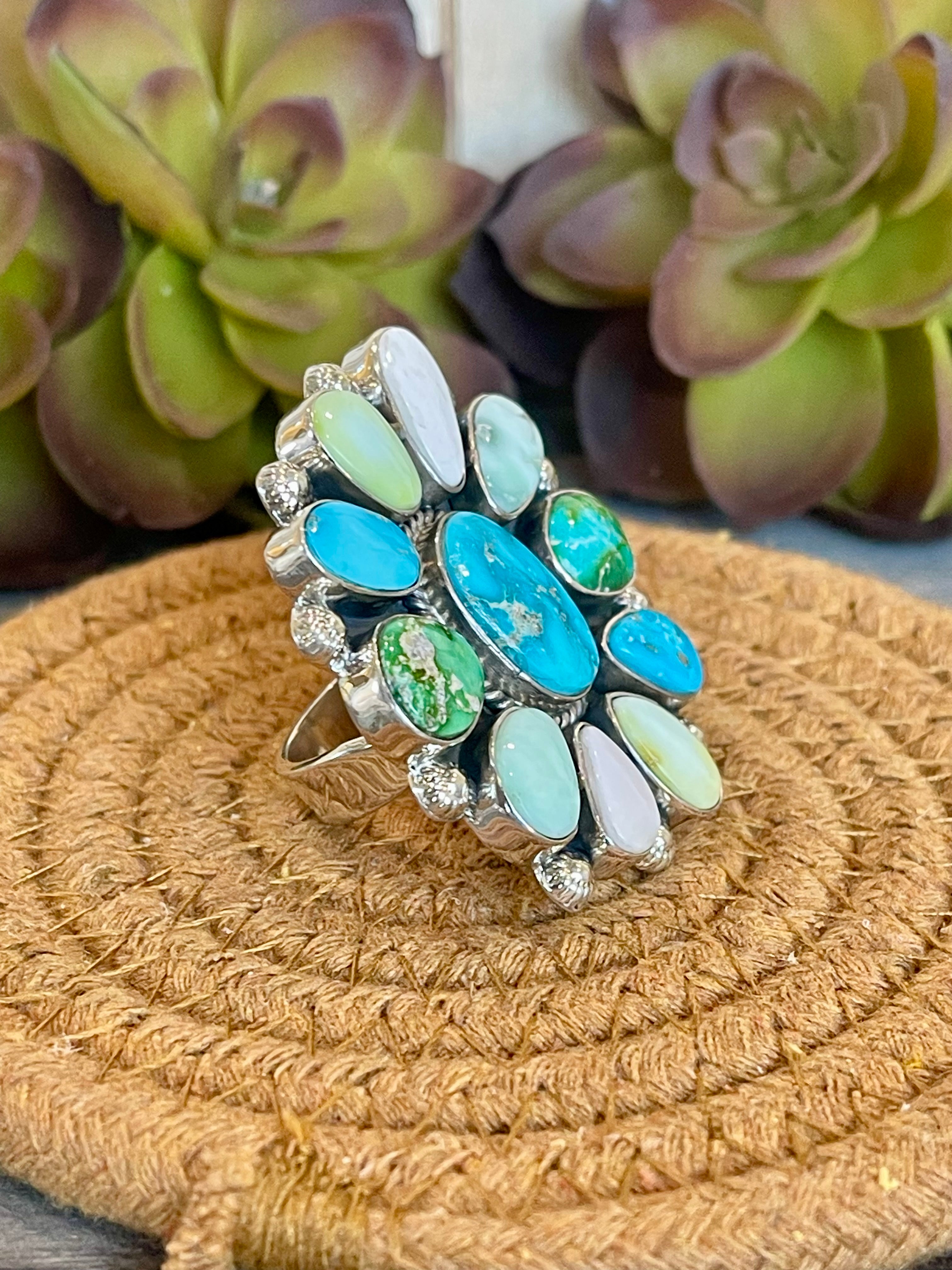 Southwest Handmade Multi Stone & Sterling Silver Adjustable Ring