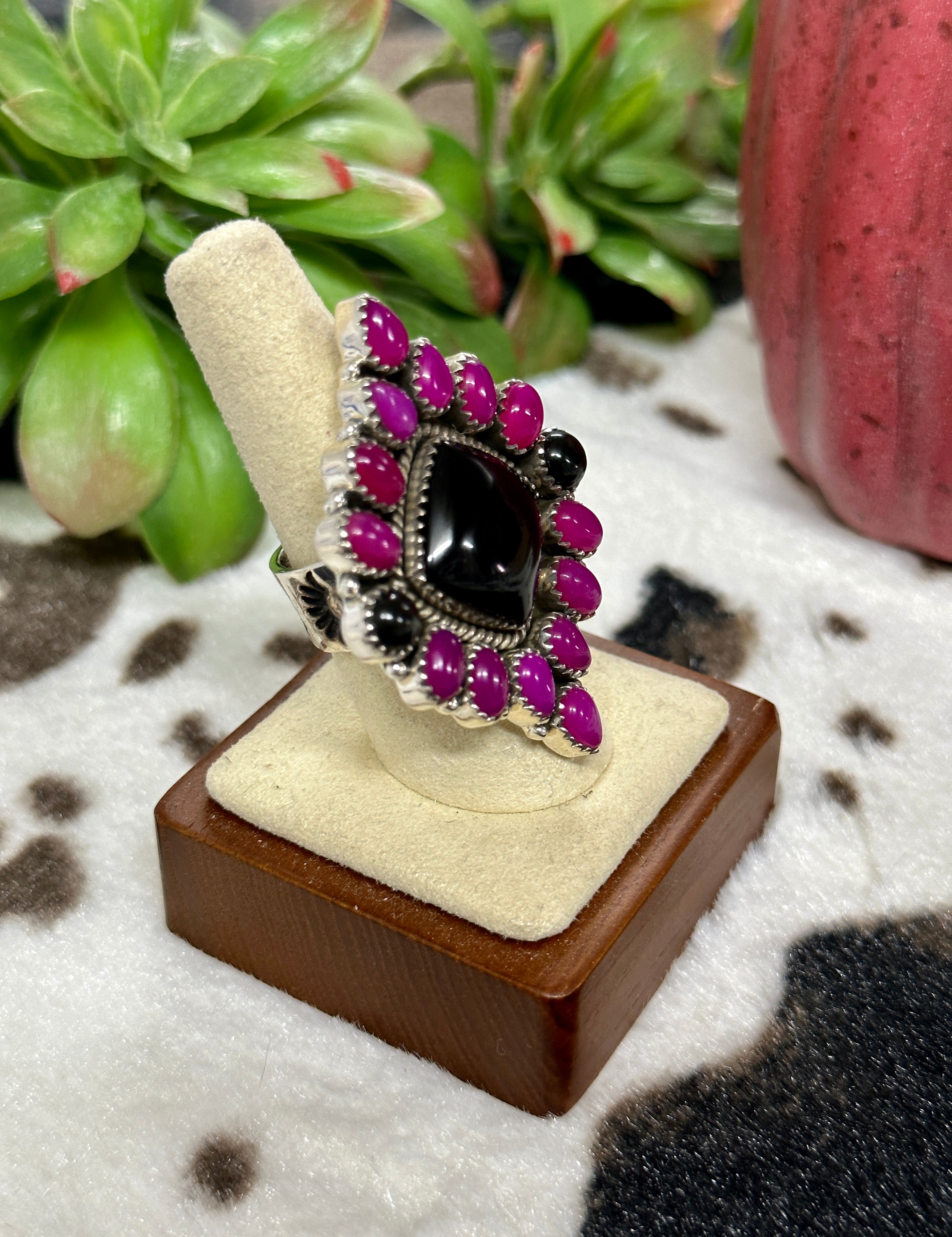 Southwest Handmade Multi Stone & Sterling Silver Cluster Adjustable Ring