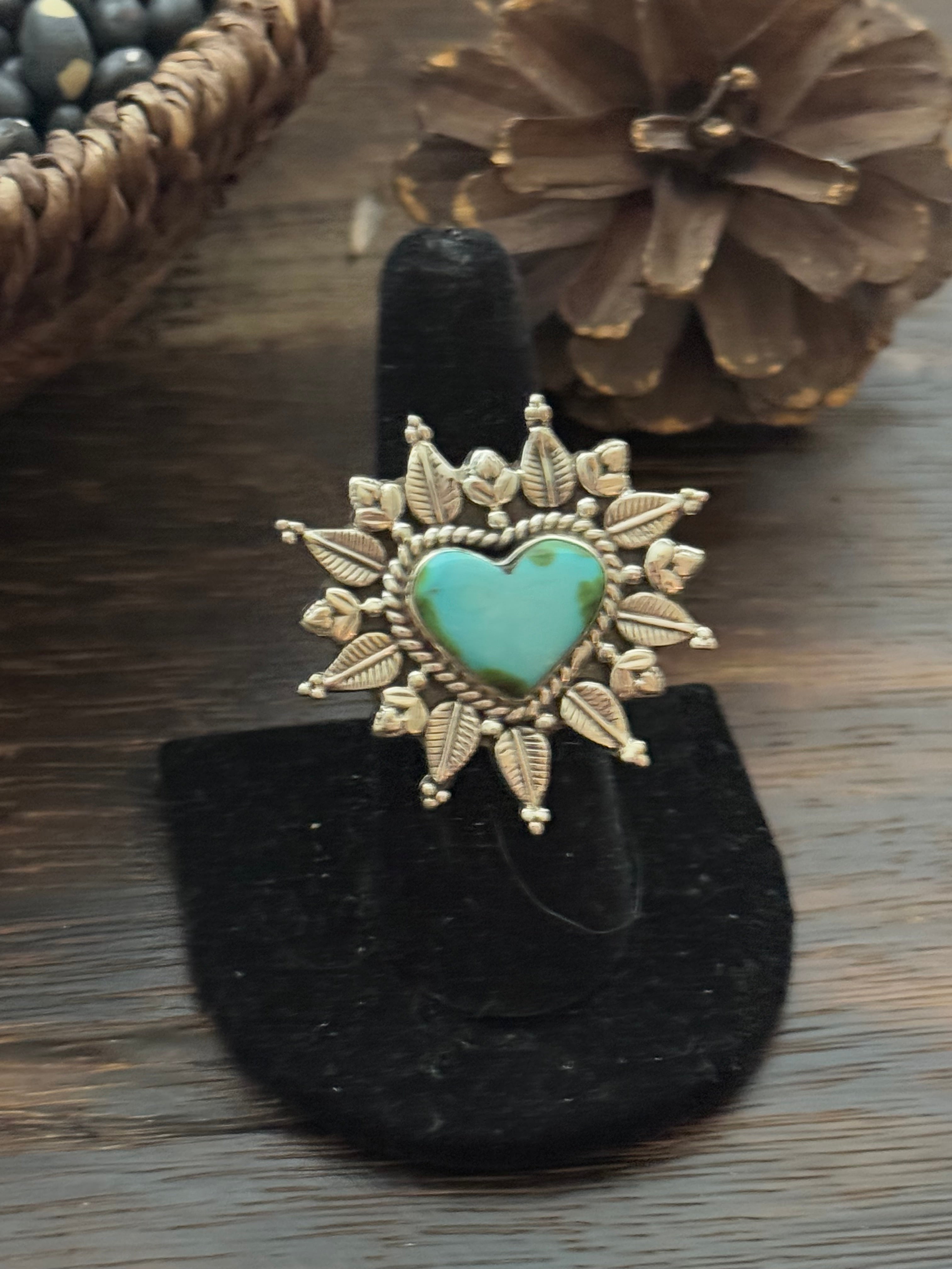 Southwest Handmade Sonoran Mountain Turquoise & Sterling Silver Adjustable Ring