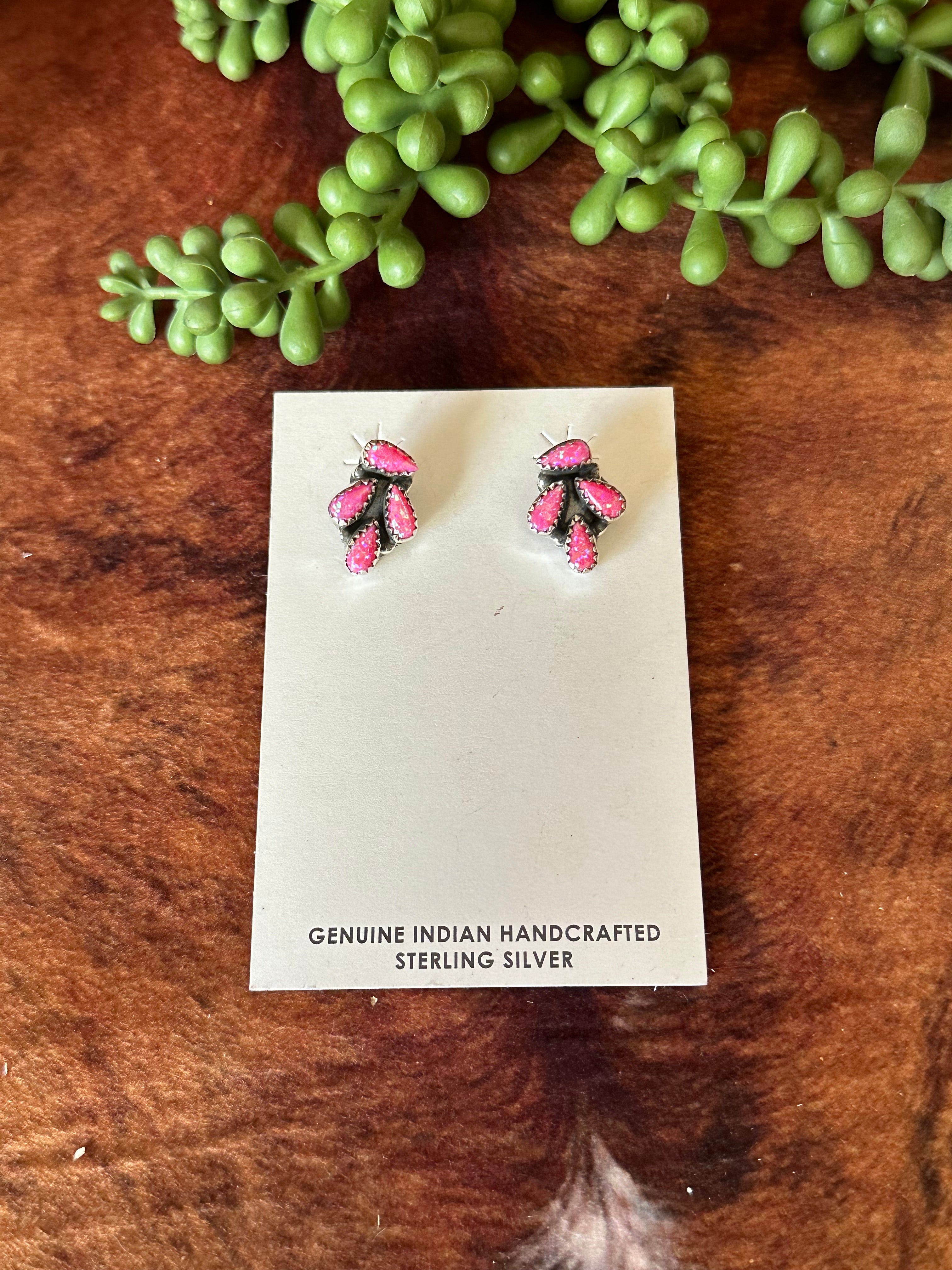 Southwest Handmade Pink Opal & Sterling Silver Post Earrings
