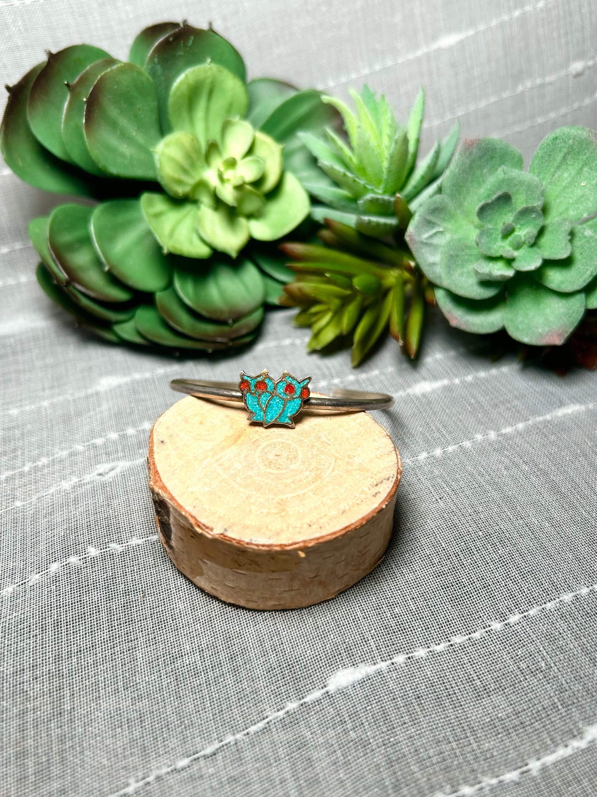 Vintage Zuni Multi Stone & Sterling Silver Cuff Bracelet