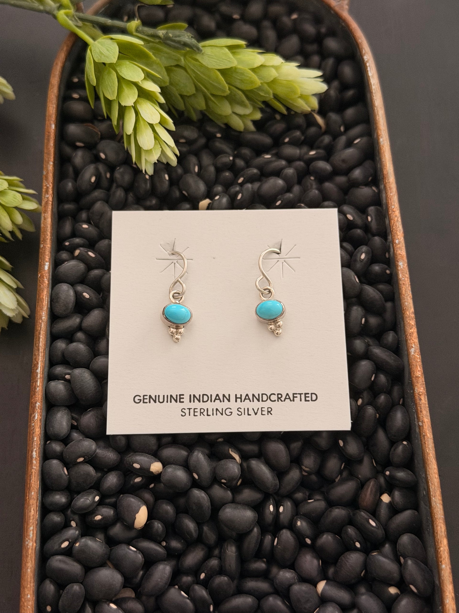 Navajo Made Sleeping Beauty Turquoise & Sterling Silver Dangle Earrings