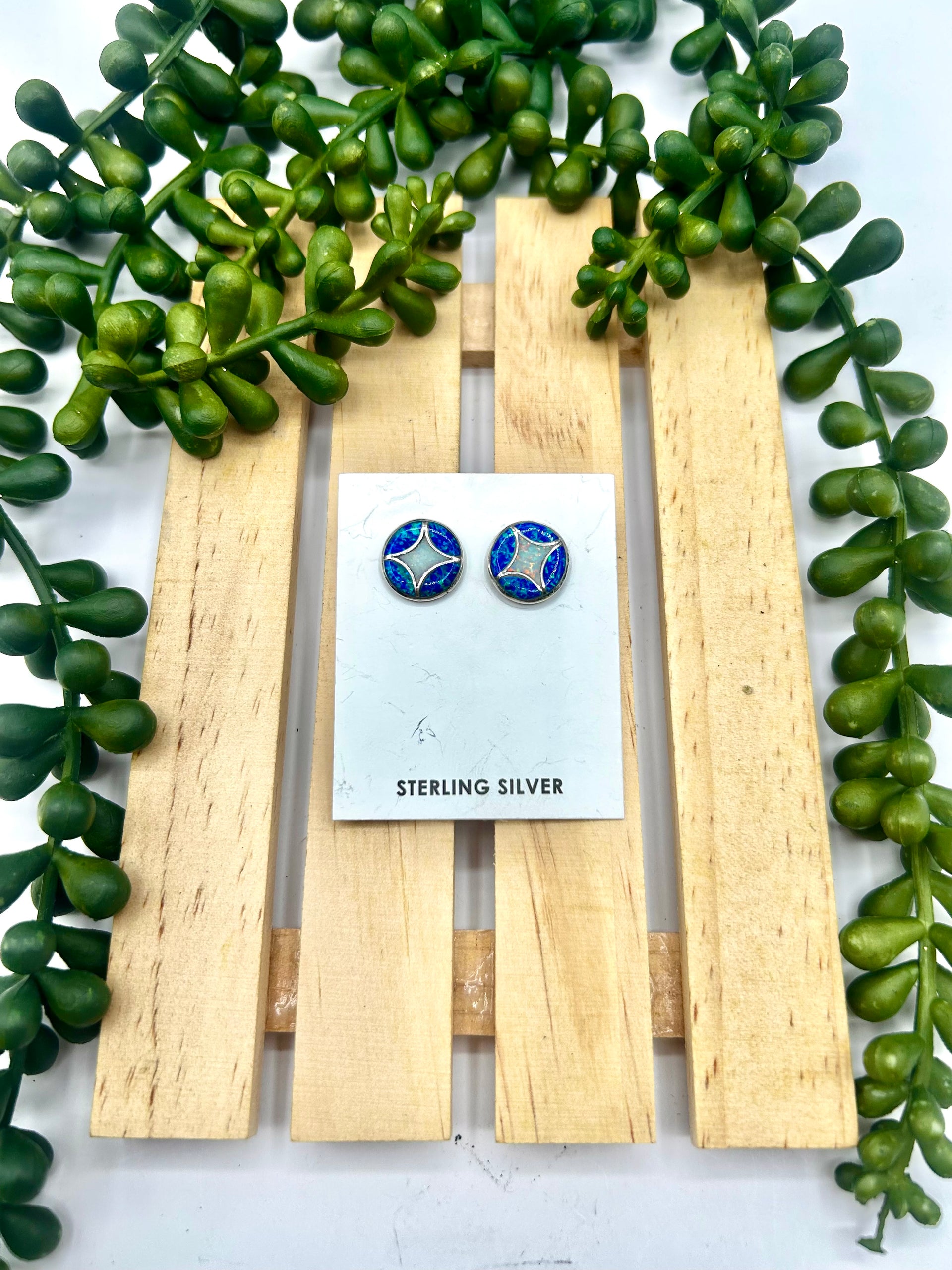 Navajo Made Opal & Sterling Silver Post Earrings