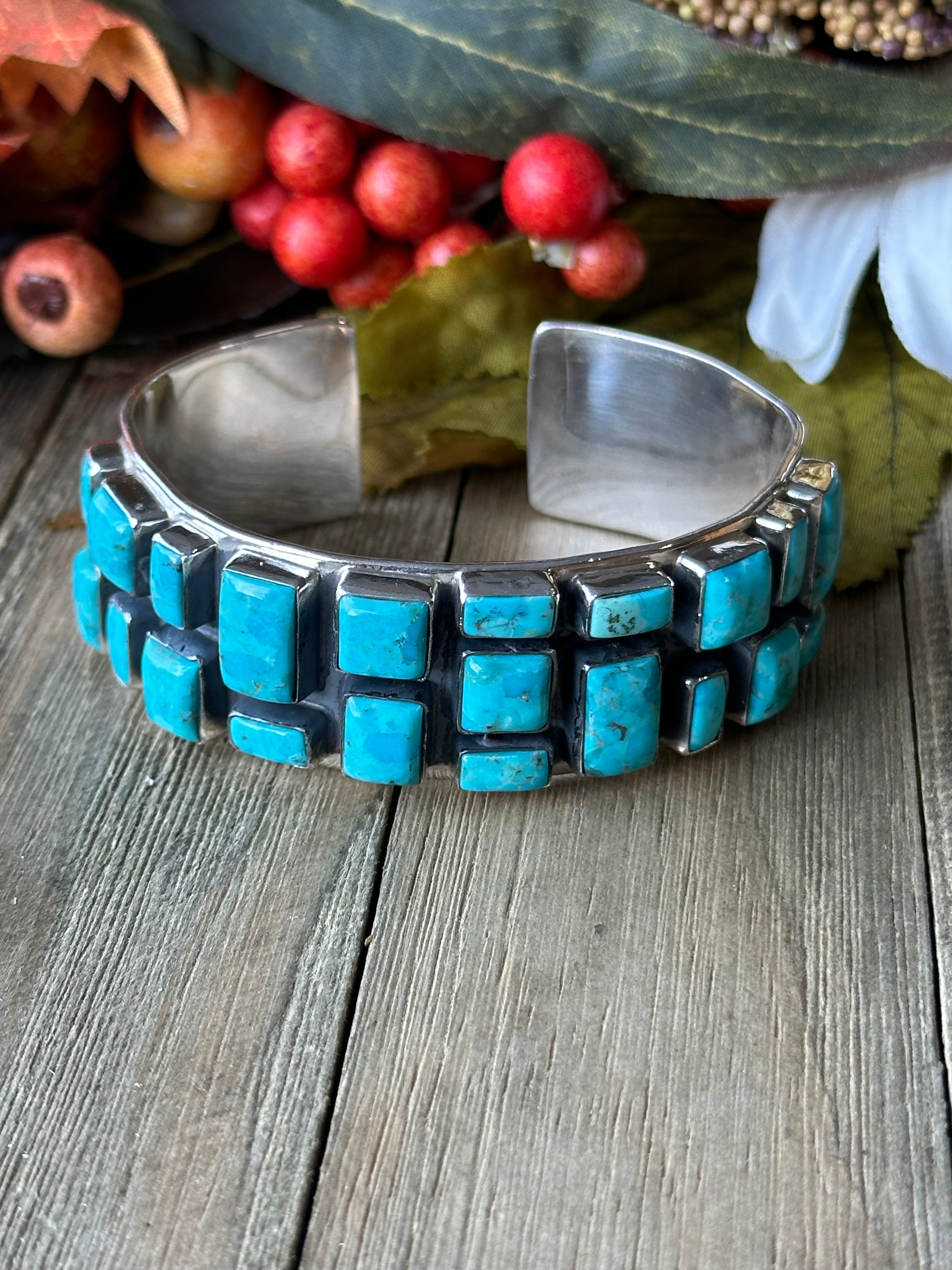 Southwest Made Mohave Kingman Turquoise & Sterling Silver Cuff Bracelet