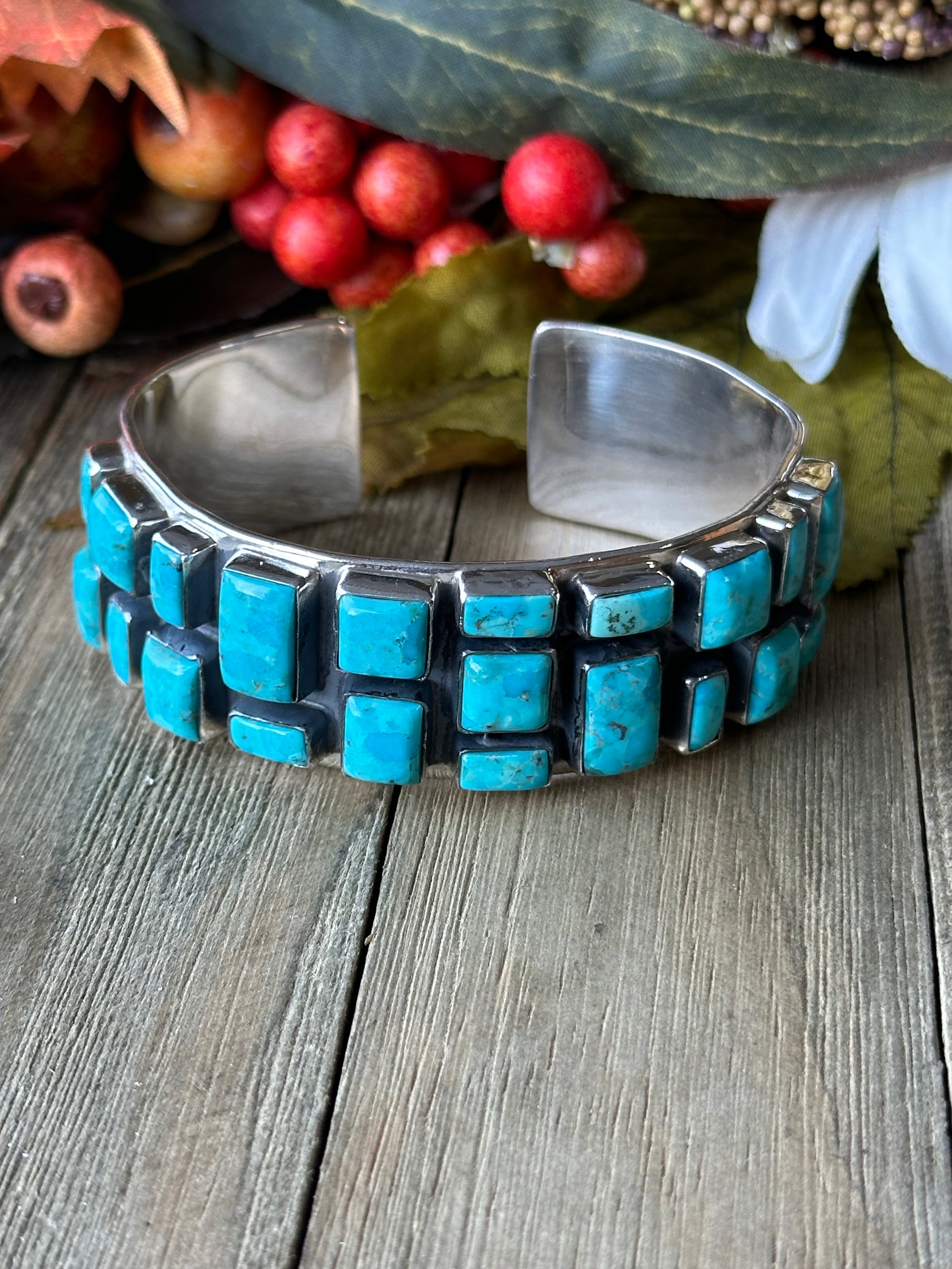 Southwest Made Mohave Kingman Turquoise & Sterling Silver Cuff Bracelet