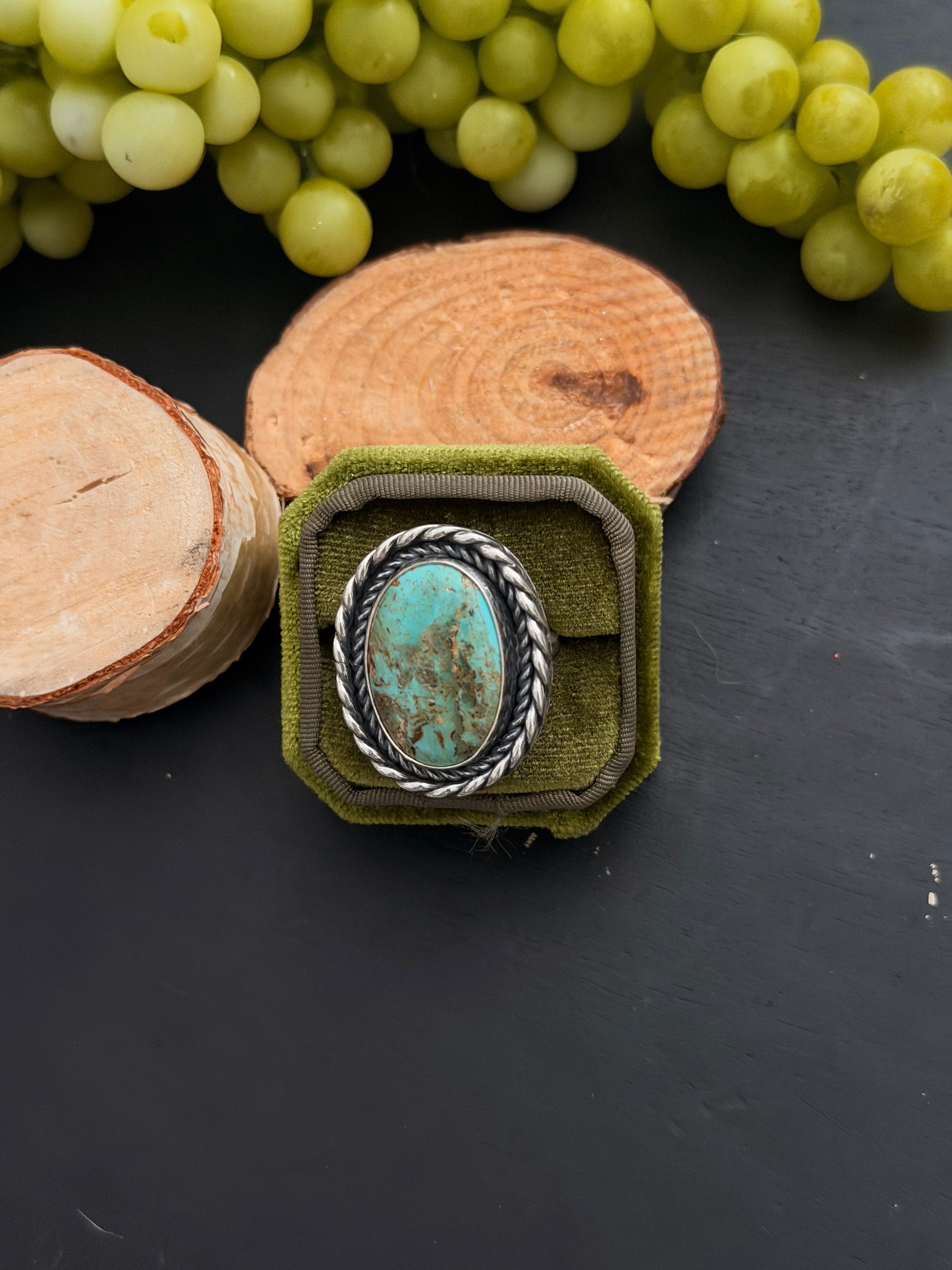 Navajo Made Kingman Turquoise & Sterling Silver Adjustable Ring