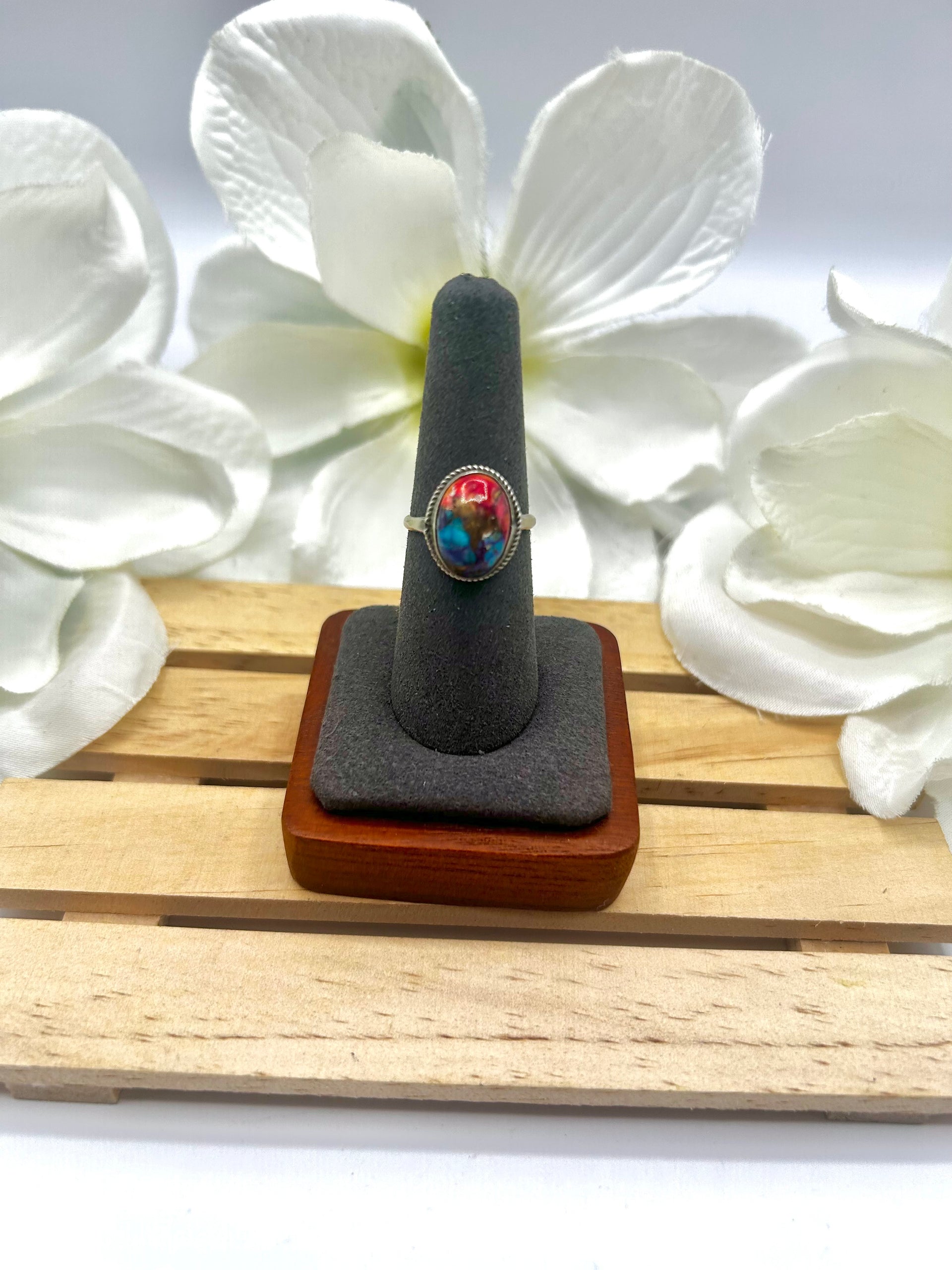 Navajo Made Mohave Turquoise & Sterling Silver Ring Size 7.5