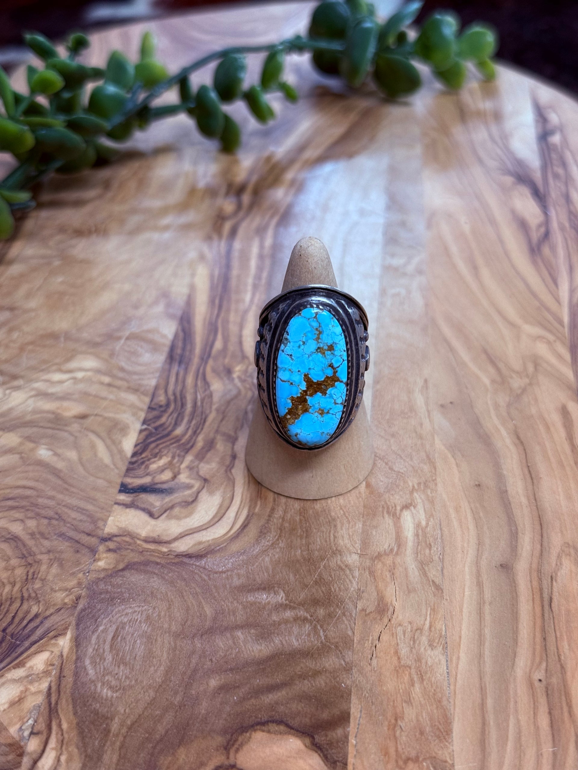 Southwest Handmade #8 Turquoise & Sterling Silver Ring Size 10