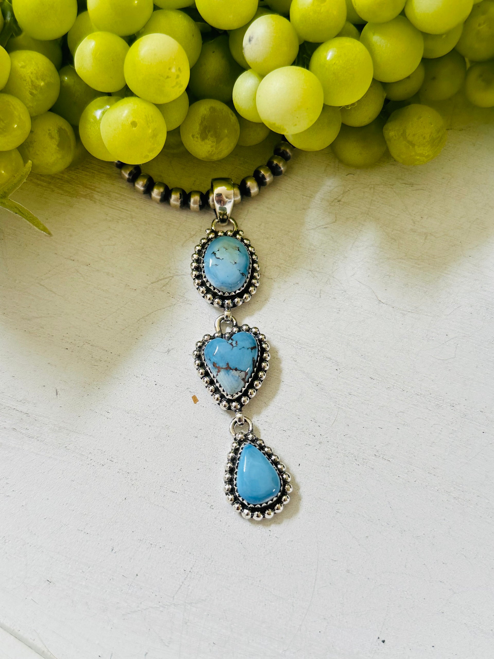 Southwest Handmade Golden Hills Turquoise & Sterling Silver Cluster Pendant