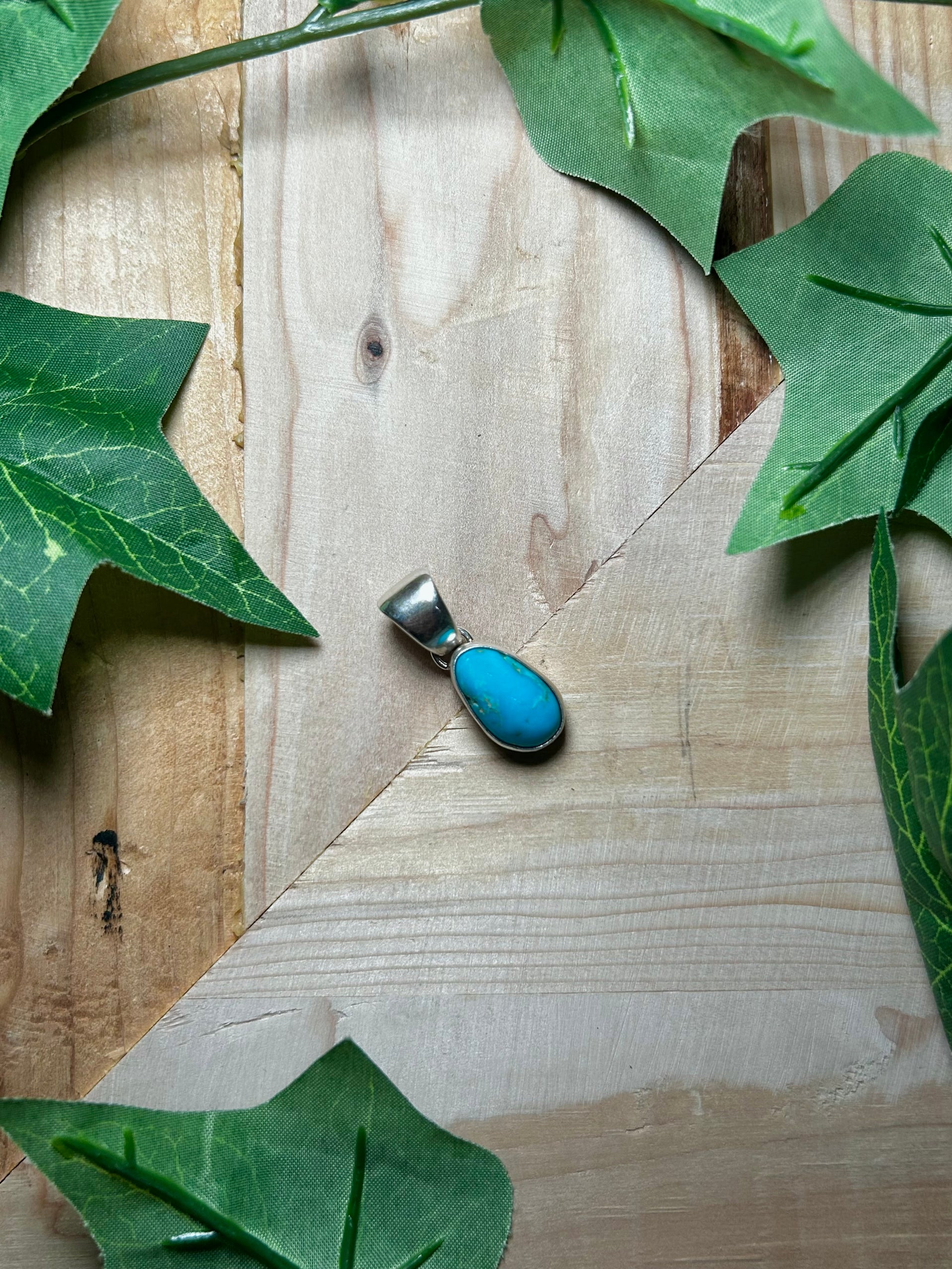 Navajo Made Kingman Turquoise & Sterling Silver Pendant