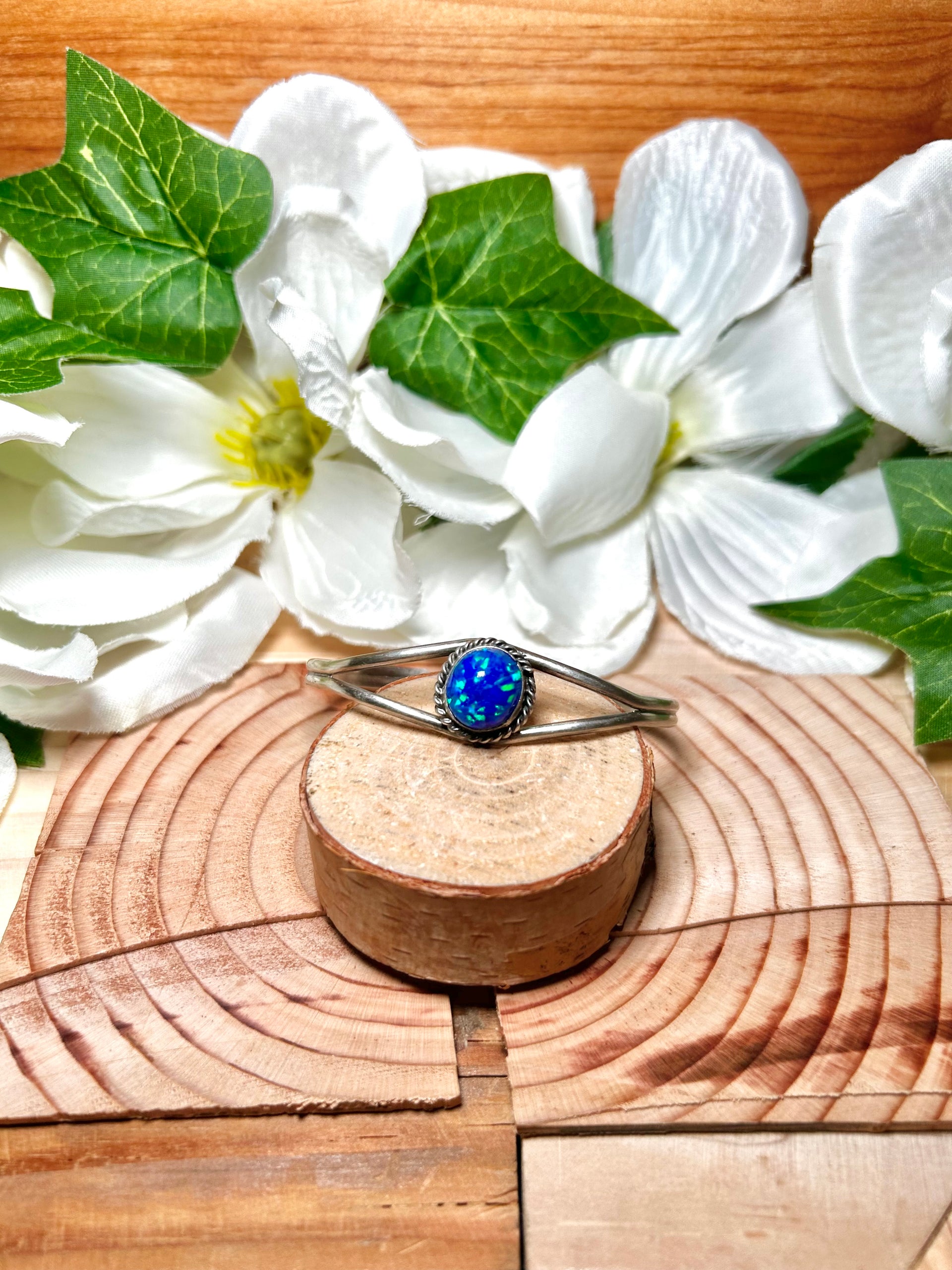 Navajo Made Opal & Sterling Silver Cuff Bracelet