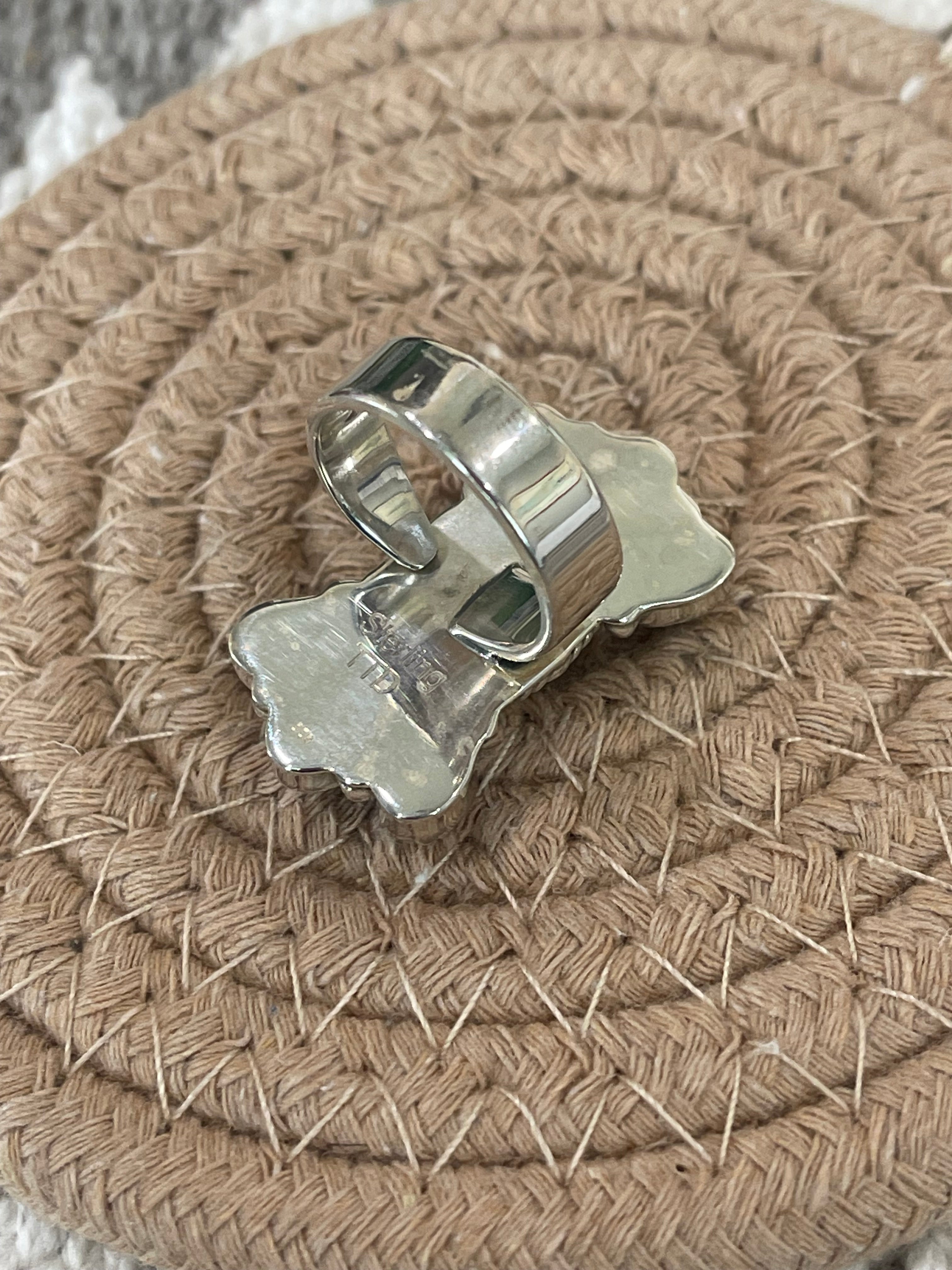 Southwest Handmade Wild Horse & Sterling Silver Adjustable Cluster Ring